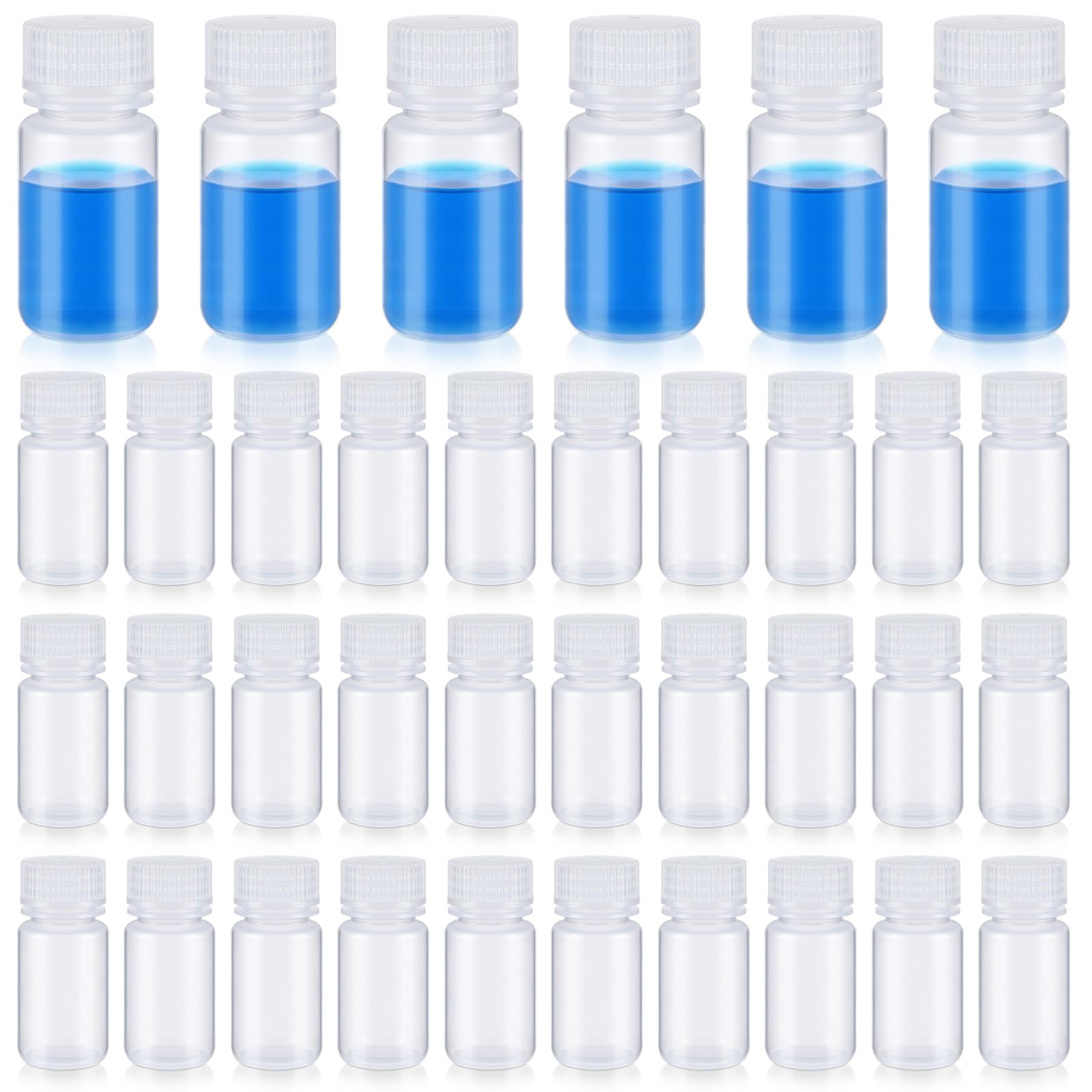 Tatuo 48 botellas de plástico para muestras de píldoras de boca ancha, contenedor de reactivo de laboratorio con tapas, recipiente translúcido de muestra de agua de polipropileno para líquidos