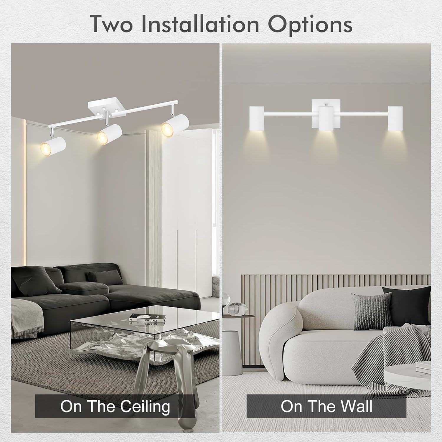 AUQUEE 3 Light Track Lighting Fixtures Ceiling, Matte White Kitchen Lighting Fixtures Ceiling, Track Lights Ceiling, Rotatable Light Heads, Modern Track Lights for Living Room,GU10 Bulb Not Included