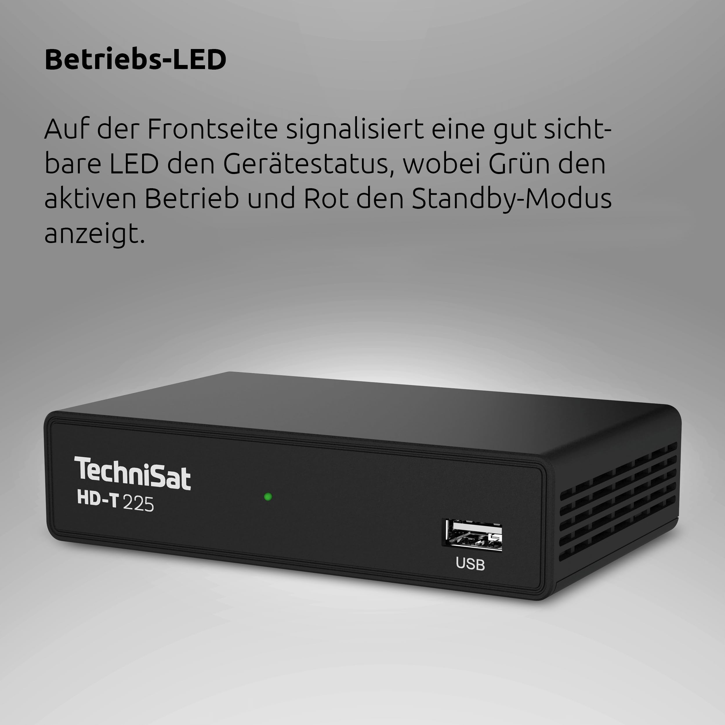 TechniSat HD-T 225 - Kompakter DVB T2 HD Receiver (HDTV, HEVC H265, USB Mediaplayer, HDMI und SCART, 12 V tauglich, EPG, LED Statusanzeige, Fernbedienung) Schwarz