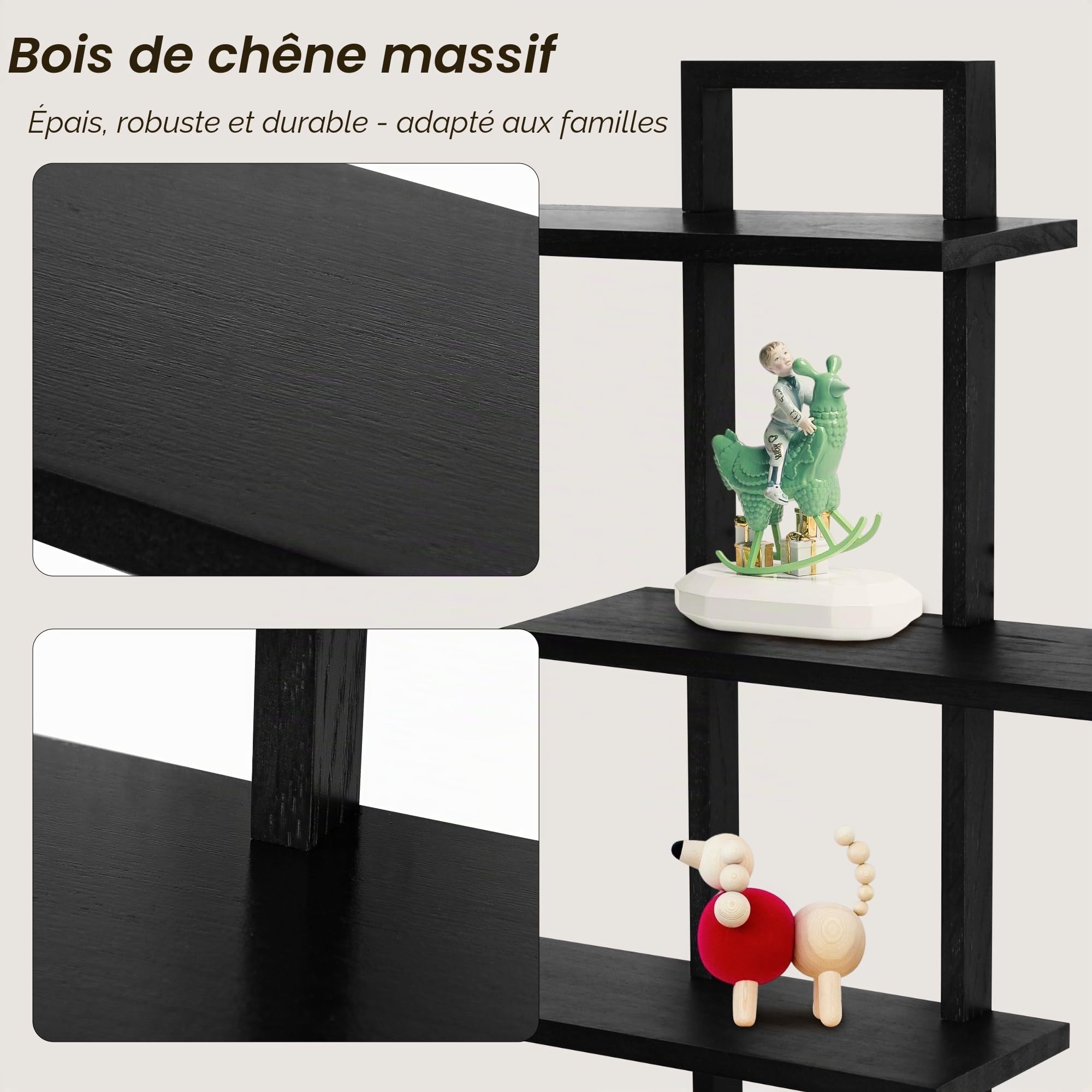 ÉTagèRe Murale Flottante à 3 Niveaux - Cadre en ChêNe - ÉTagèRe De Rangement CarréE Rustique pour Salon, Chambre à Coucher - Noir