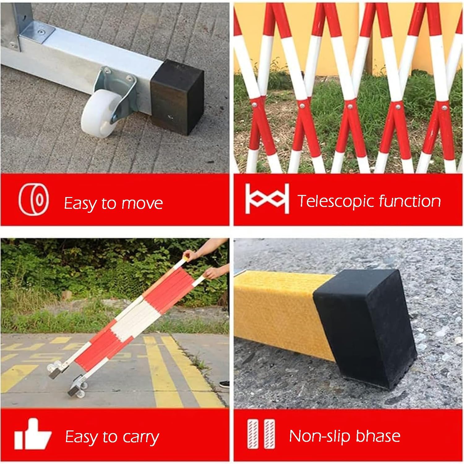 Expandable Metal Barricade with Wheels, Portable Telescopic Fence for Easy Traffic Control, School Safety, and Warehouse Security