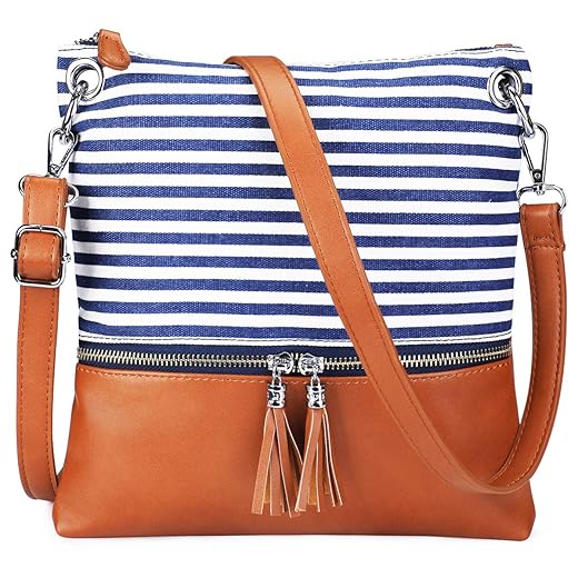 Newshows Women Lightweight Crossbody Bag Purse with Tassel Medium Canvas PU Leather, Zipper