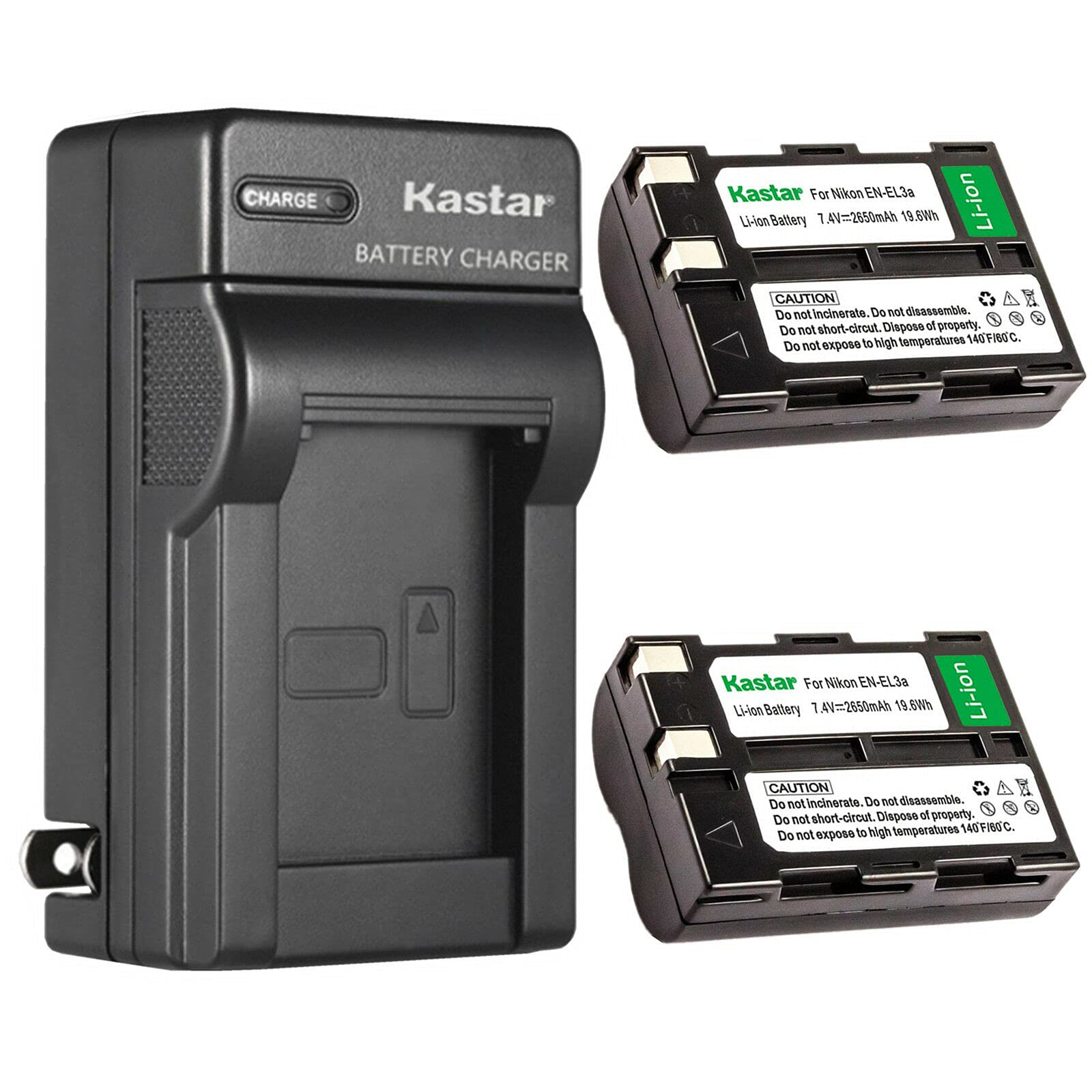 Kastar 2-Pack Battery and AC Wall Charger Replacement for Nikon EN-EL3, EN-EL3a Battery, Nikon MH-18, MH-18a, MH-19 Charger, Nikon D50, D70, D70s,