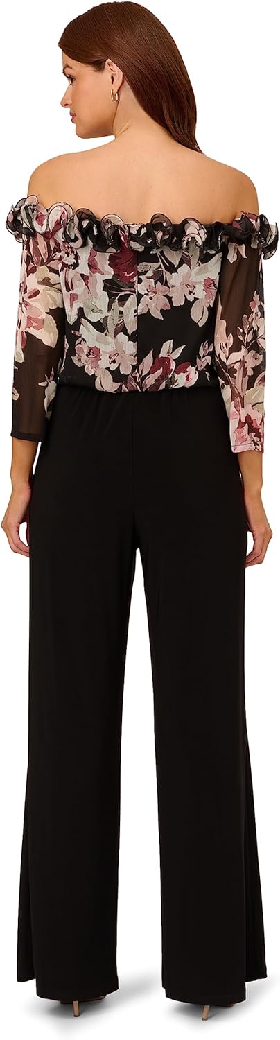 Adrianna Papell Womens Print Chiffon Jersey Jumpsuit - Image 4
