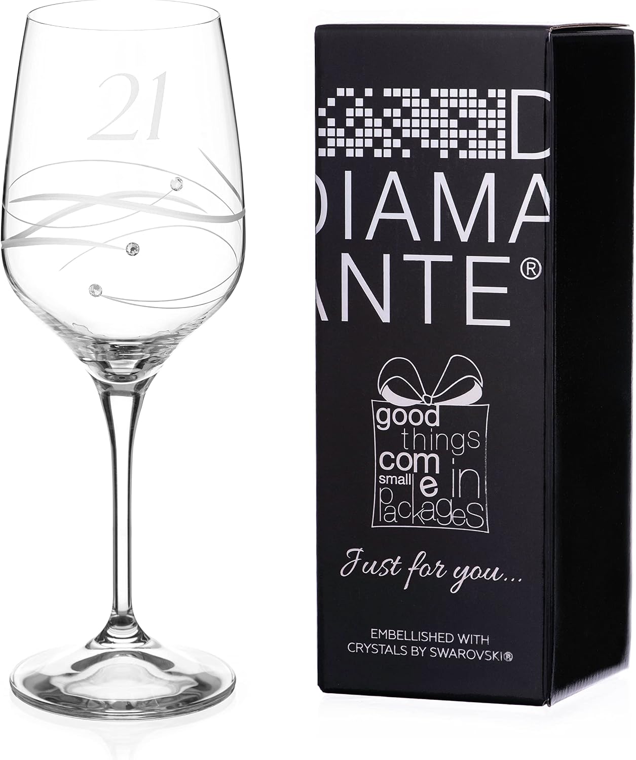 DIAMANTE 21st Birthday Wine Glass - ''Just for You - Single Wine Glass Present in Gift Bo1, Colorless - Image 5