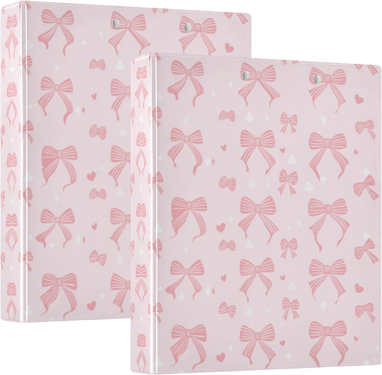 Ribbon Bow 3 Ring Binders, 1.5” Round Ring Binders with Clipboard - Letter Size, 3 Interior PVC Clear Pockets & Anti-Slip Clip for Office School Supplies, 2PCS