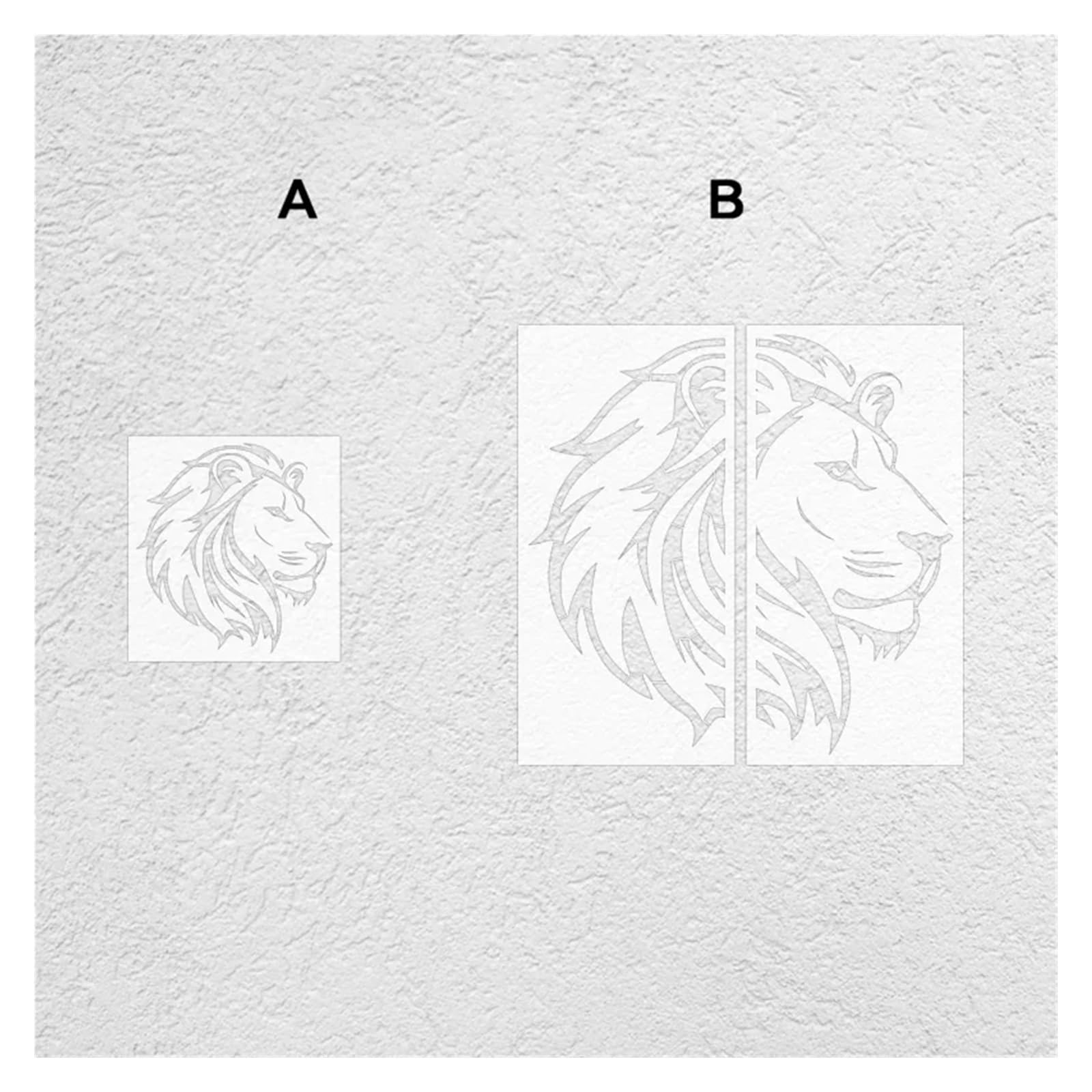 Wandschablone Löwenkopf-Schablone for Malen, 43 cm – 85 cm, Wand, Gips, Dekor, wiederverwendbar, DIY-Vorlage, Möbel(L 60cmX64cm - B)