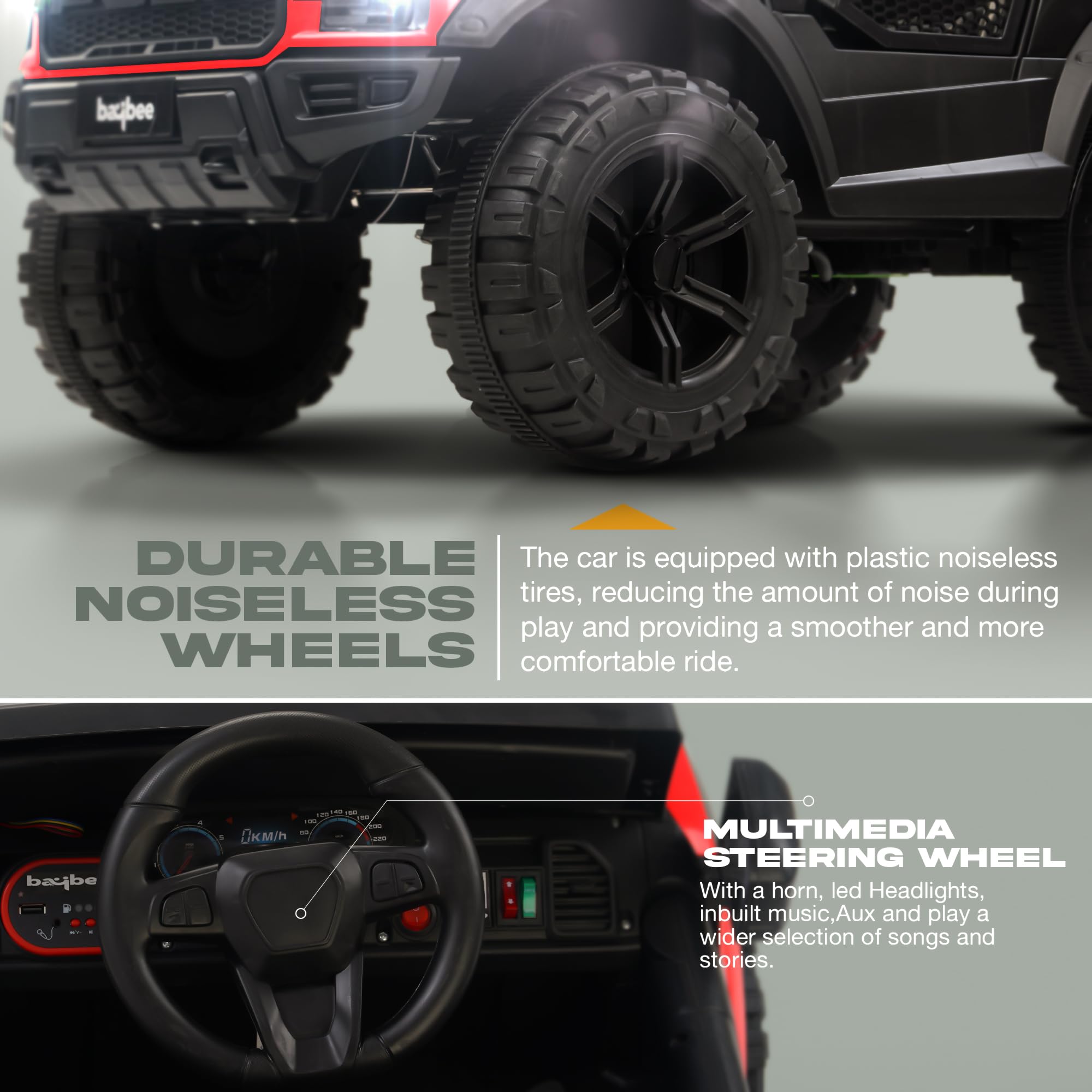Baybee Bronco Battery Operated Jeep for Kids, Ride on Toy Kid Car with RGB Windshield Light & Music | Electric Jeep Battery Cars | Baby Big Car for Kids to Drive 3 to 8 Years Boys Girls (Red) - Image 4 thumbnail