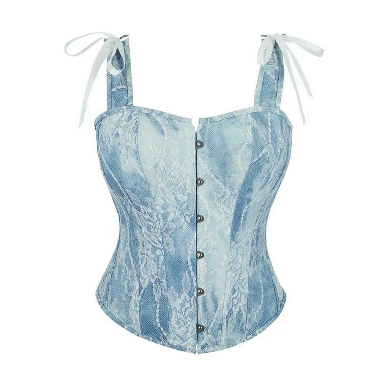 Ceinture amincissante Femme Corsetto Overbust Blu Bustier Crop Top Donna Spalline Gilet Summer Shaper Costume-Blu-XL