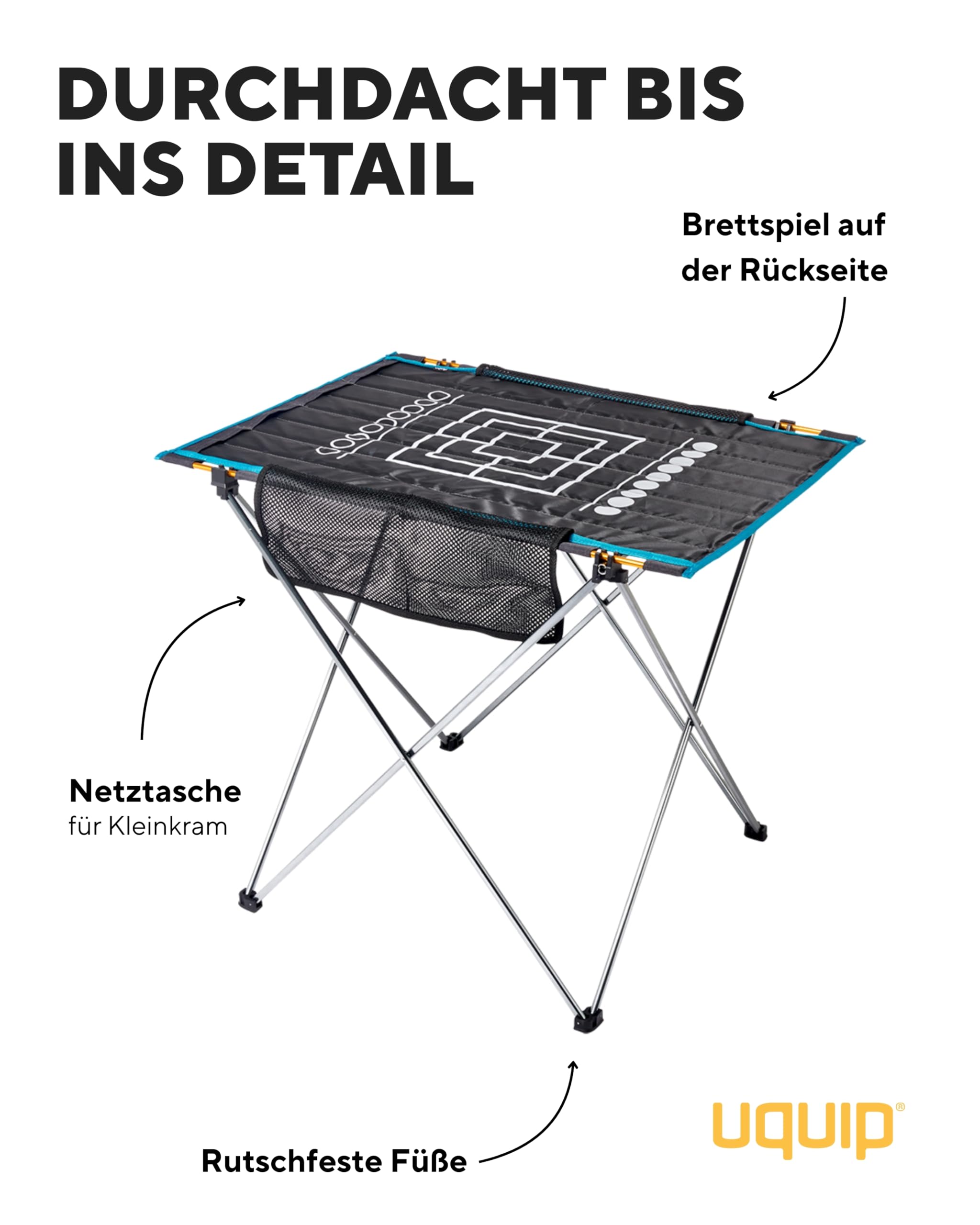 Uquip Campingtisch Liberty L Grey I 58 x 65 x 80 cm I kompakter Falttisch mit 30 kg Traglast I Leichter Klapptisch aus Aluminium I tragbarer Outdoor-Tisch für Camping, Picknick, Festivals & Garten