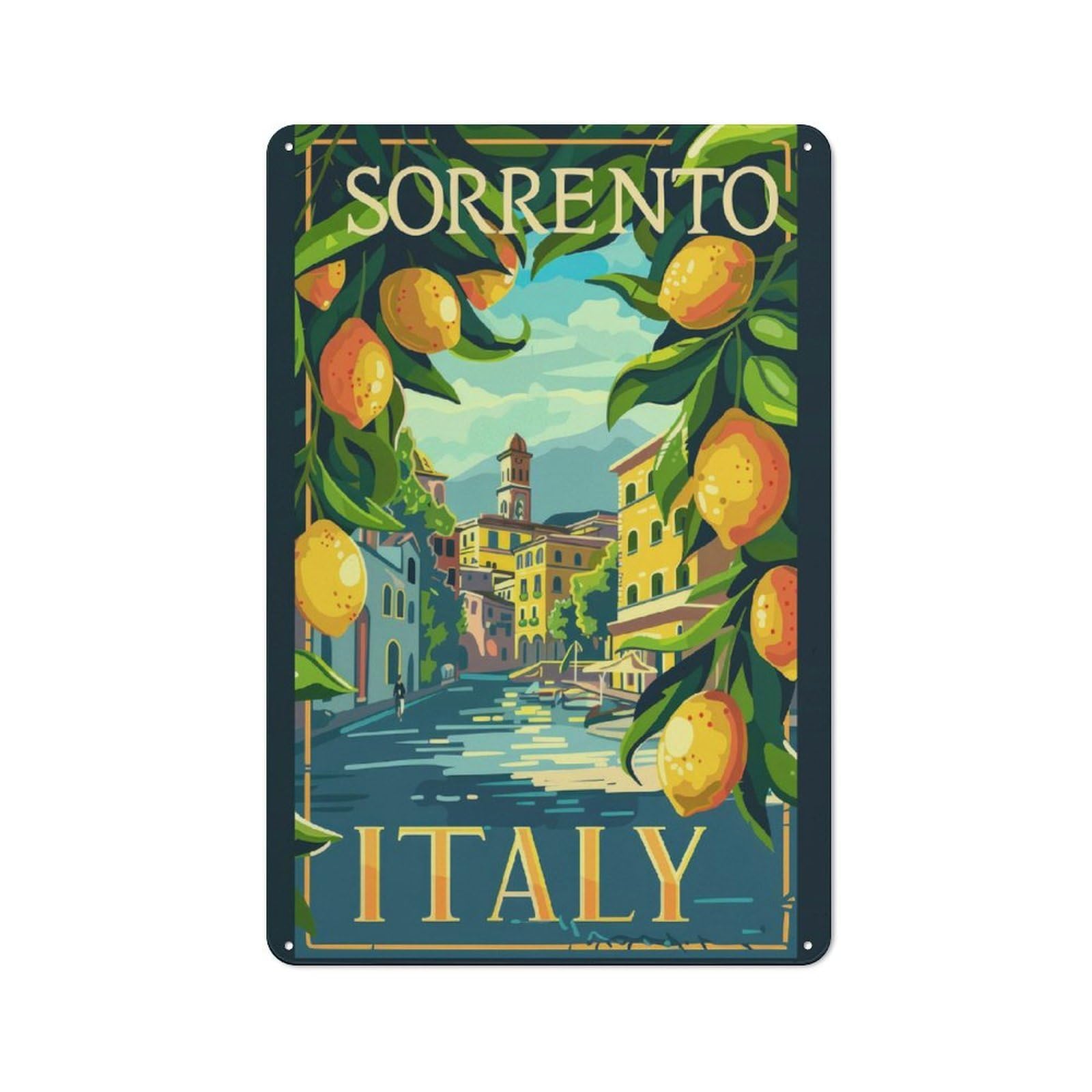 Junmoney Style-7 Sorrento Italy Travel Rustic Metal Wall Decor 30X20cm, Decorative Metal Plaque For Shed, Garden Room, Porch Or Garage