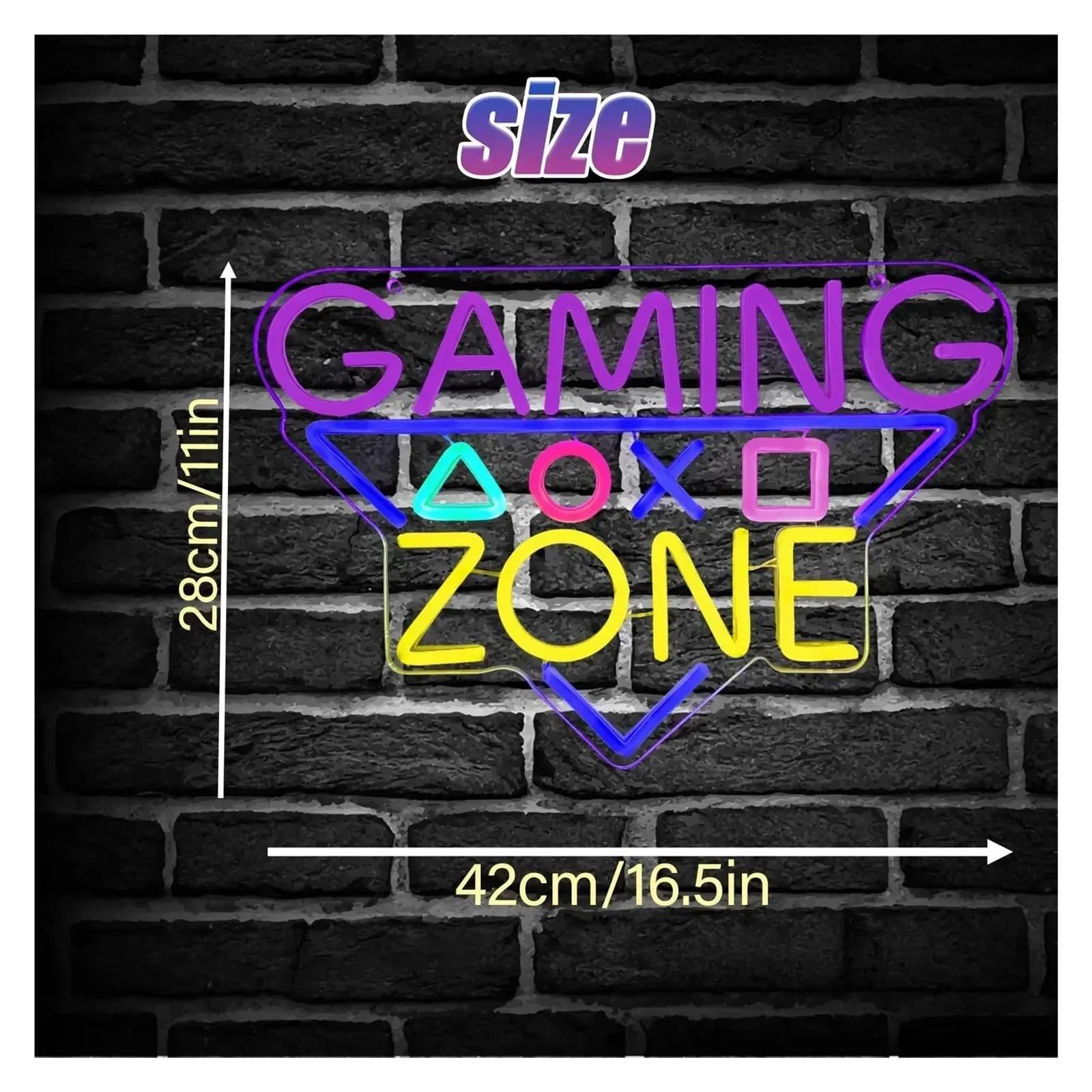 Décor Mural Lumière Enseigne Au Néon Gaming Zone Pour Décoration Murale, Lumière De Jeu Alimentée Par USB Pour Fête D'anniversaire Pour Adolescents Garçons 42cm×28cm
