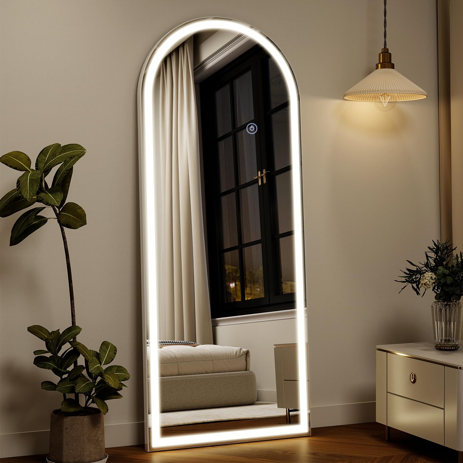 Koonmi Arched LED Full Length Mirror, 165 x 60 cm, Dimmable, White