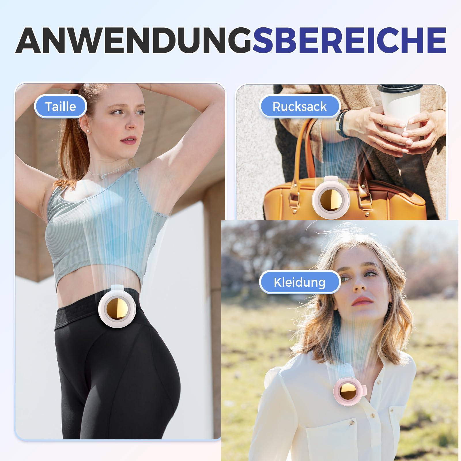 Toerjii Mini-Ventilator mit Clip, Tragbarer Hüftventilator Akku Aufladbar 3 Einstellbare Windgeschwindigkeiten für Camping und Arbeit im Sommer (Grün)