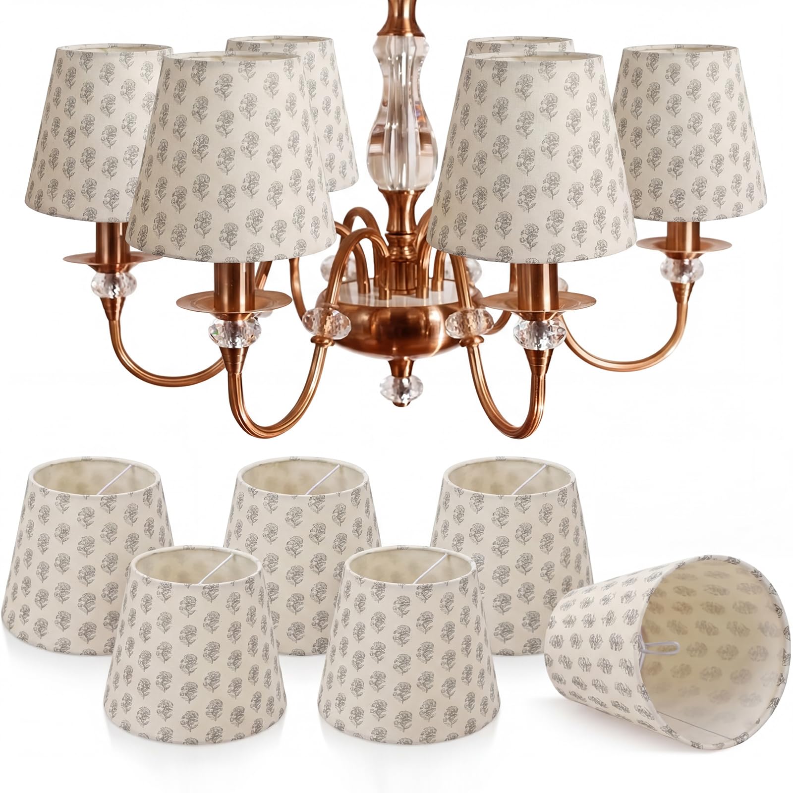 Photo 1 of Gerrii Set of 6 Vintage Floral Mini Chandelier Lamp Shades, Beige