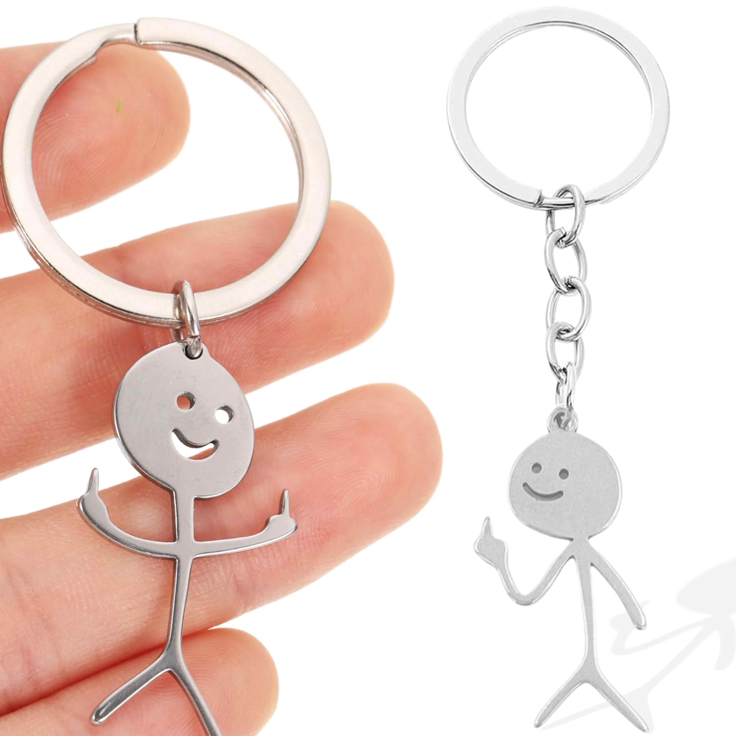 PLABBDPL Set da 2 portachiavi divertenti con Smiley e linguaggio dei segni, con Stickman carini