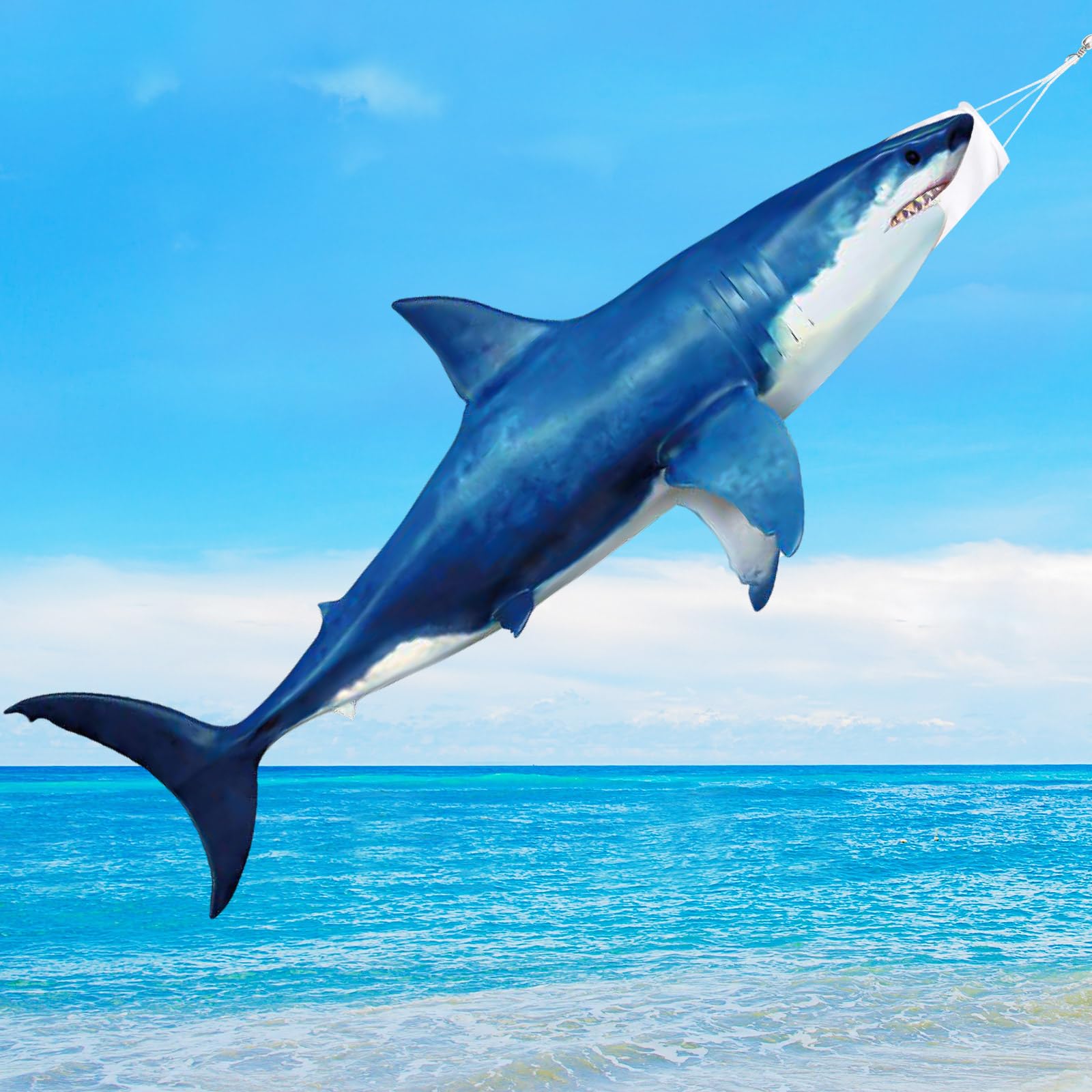 Flutesan Dark Blue 49 Inch Shark Wind Sock Heavy Duty Fish Windsock Outdoor Decor Fish Flag Hanging Decor for Outside Garden Boat Gone Fishing Party Beach Party Decoration