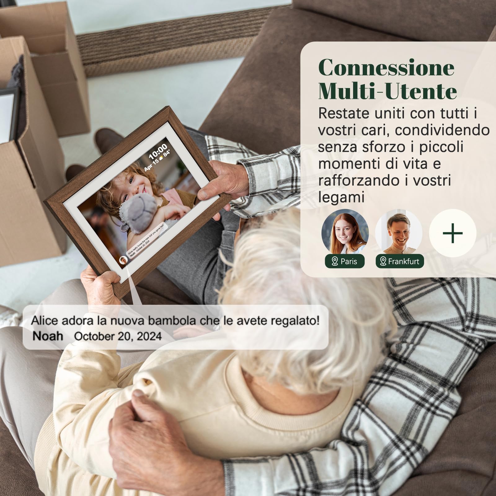 Frameo Cornice Digitale WiFi 10,1" Legno di Noce 1280 x 800 HD IPS Touch