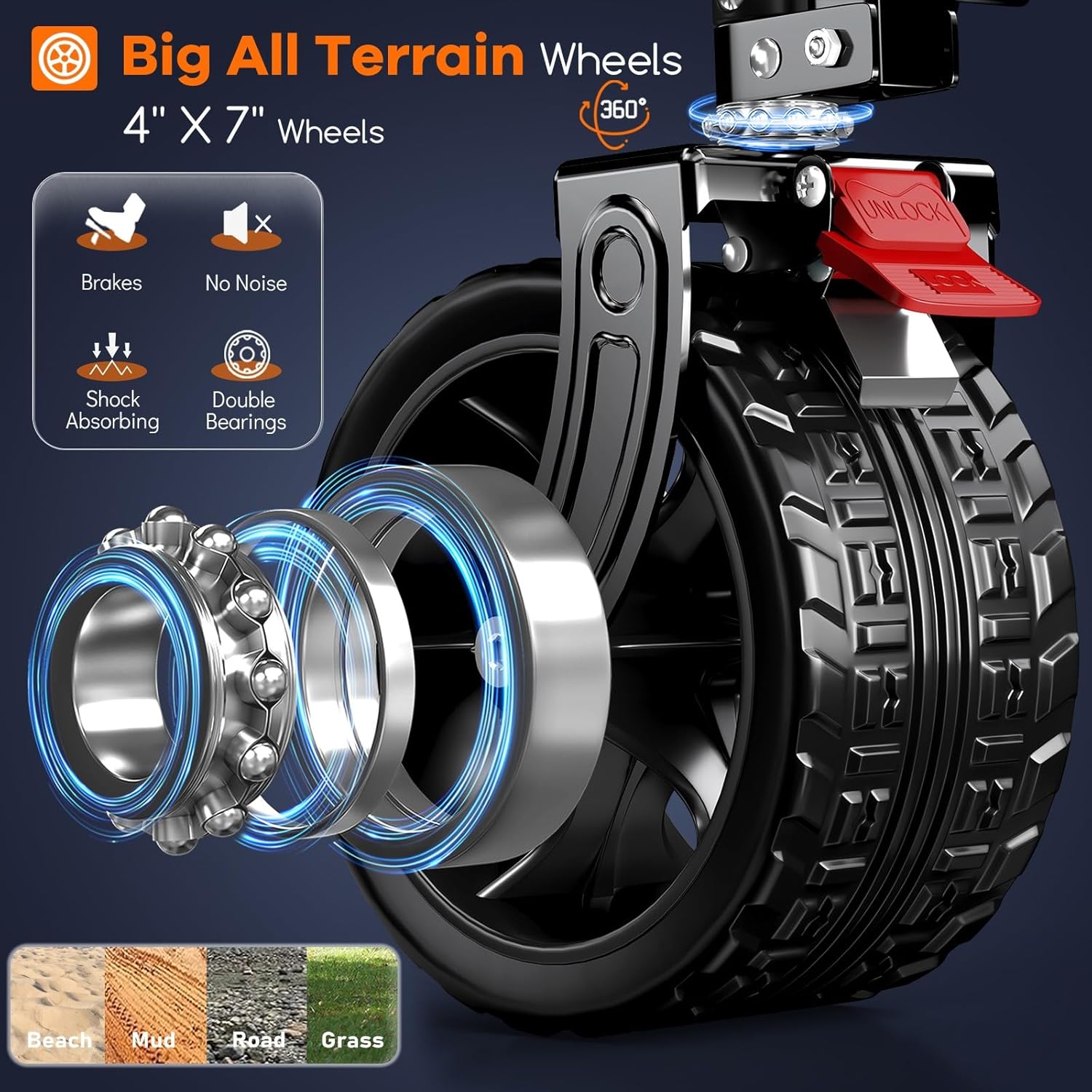 48" L Collapsible Wagon Cart Foldable, 560lbs Weight Capacity 300L Heavy Duty Folding Beach Wagons with Big All-Terrain Wheels, Utility Carts for Groceries, Shopping, Camping, Sports-red