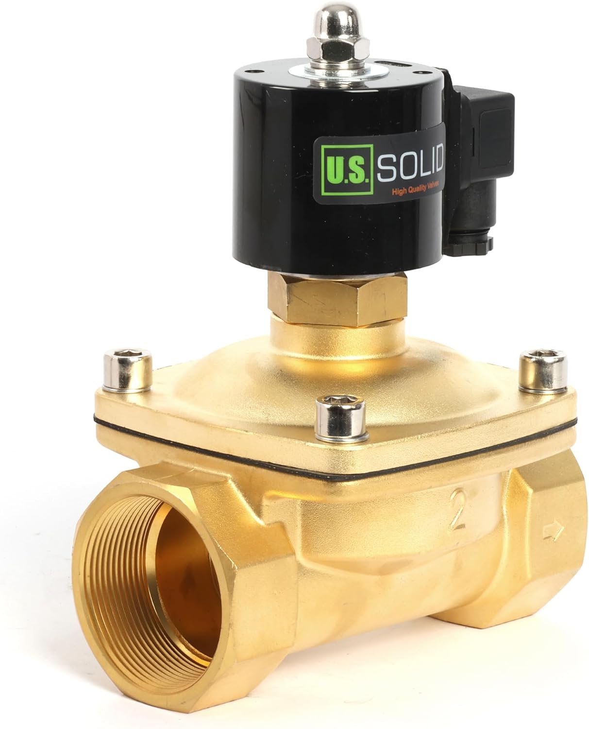 U.S. Solid Solenoid Valve- 2" Brass 12V DC Electric Solenoid Valve, Normally Open, VITON Seal