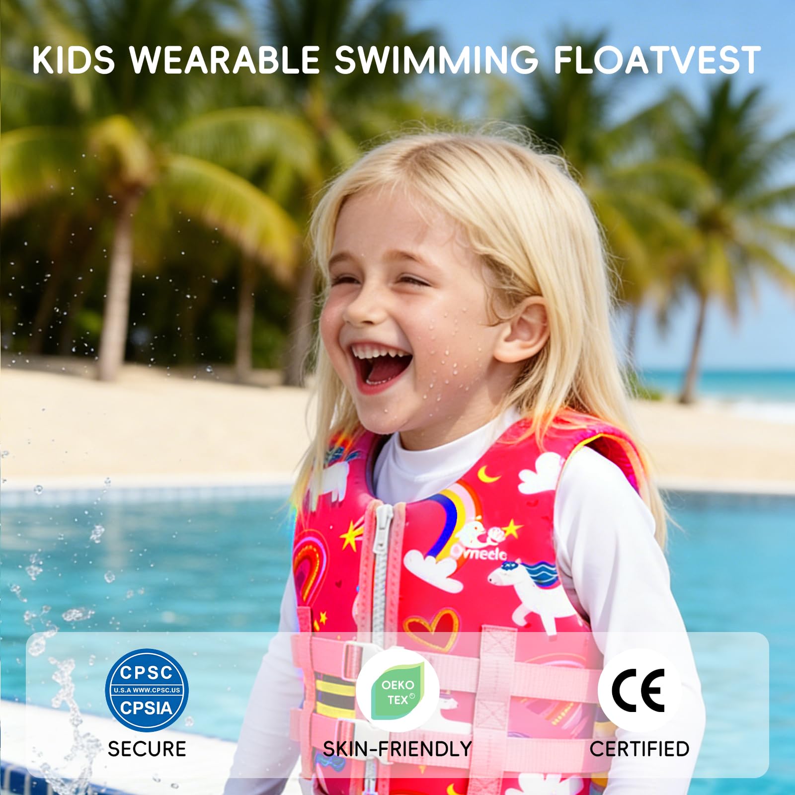 Chaleco de Natación para Niños, Chaleco Flotador de Neopreno con Correa Ajustable, Edad 2-9 años