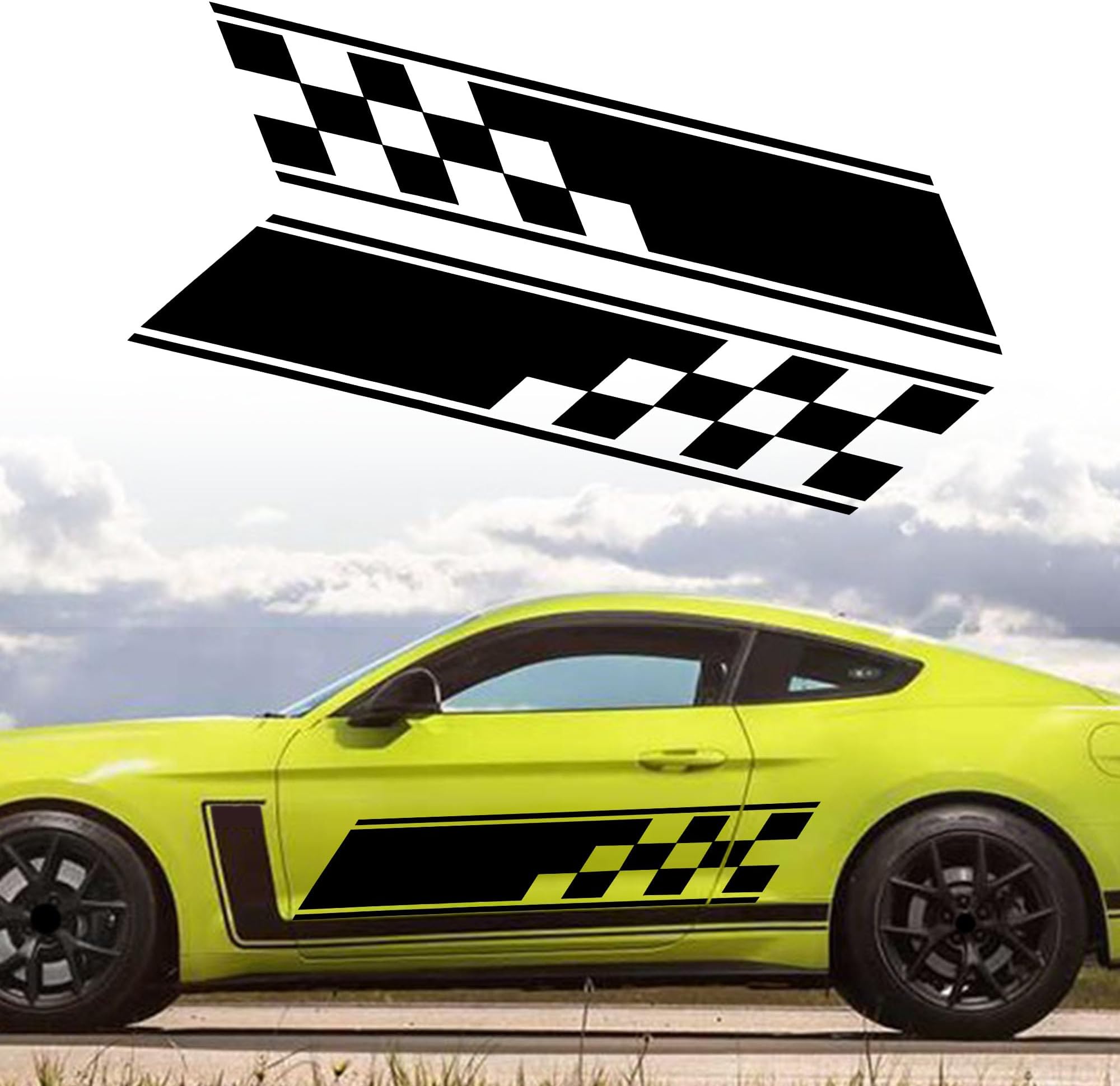 TOMALL1 Pair Racing Checkered Stripe Vinyl Decals Compatible with Mini Cooper Auto Plaid Sport Waterproof Door Side Stickers for Car Vehicle Lattice Self-Adhesive Decal Decoration Accessories (Black)