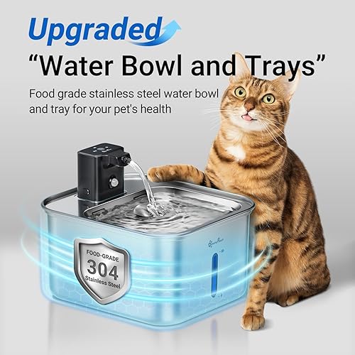 Miniatura 2 de DownyPaws Fuente de agua para gatos de acero inoxidable inalámbrica, fuente de agua inalámbrica FurSink de 101 onzas 3 L para gatos, fuentes para