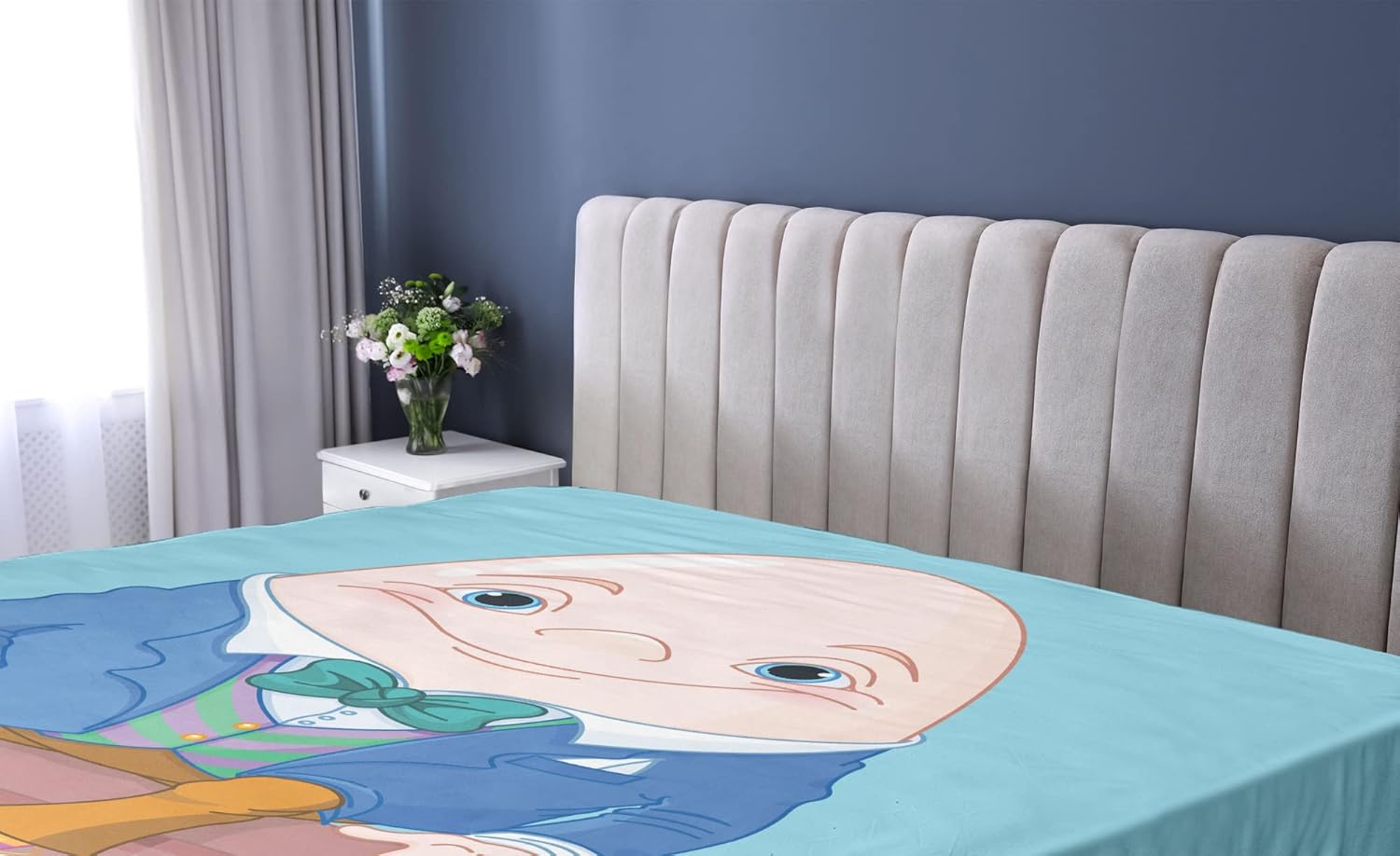 Lunarable Alice in Wonderland Fitted Sheet, Egg Humpty Dumpty Sitting on Brickwork Wall in Colorful Cartoon Style, Bed Cover with All-Round Elastic Deep Pocket for Comfort, Full Size, Multicolor Full Brown Pink