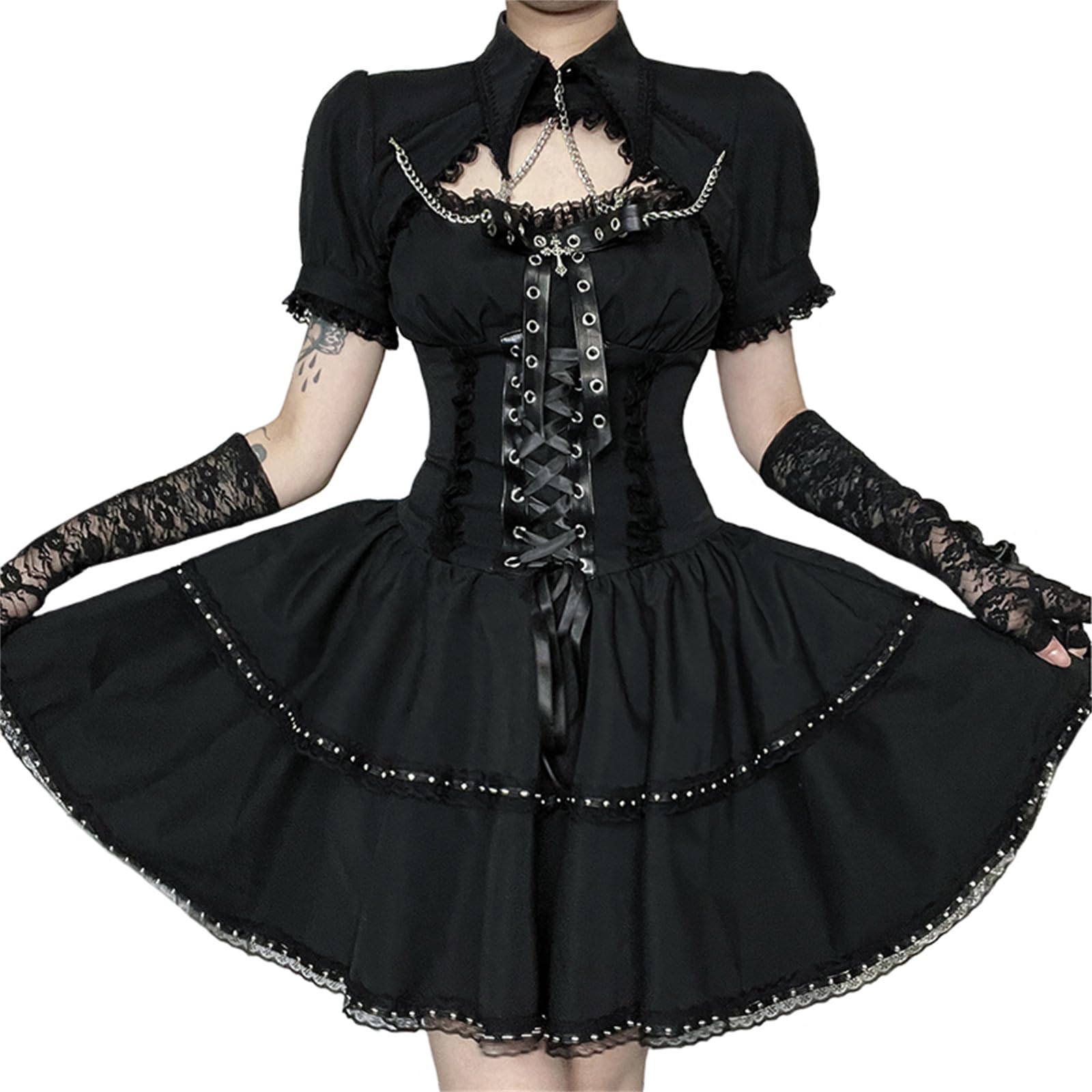 ゴスロリ ロリータ コスプレ ノースリーブ ワンピース ハロウィン 黒 ブラック Amazon.co.jp: [SUAIARTCOLE] ゴシック ゴスロリ ワンピース