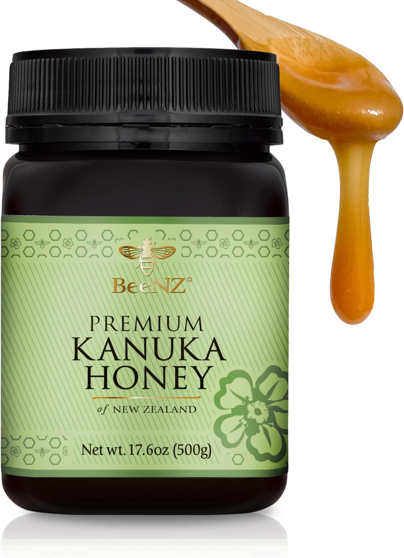 BeeNZ Raw Kānuka Honey – Pure New Zealand Monofloral Kānuka Honey, Natural Sweetener & Superfood for Wellness, Skin Care, and Gourmet Food Pairing - No Sugar Added, Pantry Staple, Hive-to-Jar Traceable (17.6 oz)