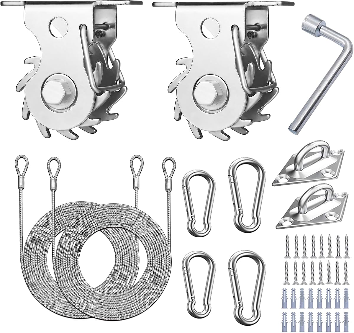 43 Pcs Shade Sail Hardware Kit with Ratchet Winch Wire Tensioner for Rectangle/Triangle Shade Sail Installation, 304 Grade Stainless for Garden, Outdoors (Winch + Hardware Kit + Cables)