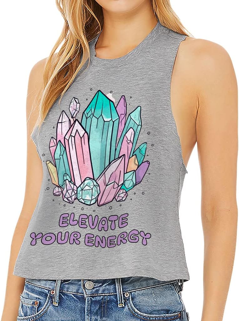 Crystal Design Racerback Cropped Tank - Graphic Art Women's Tank - Illustration Tank Top