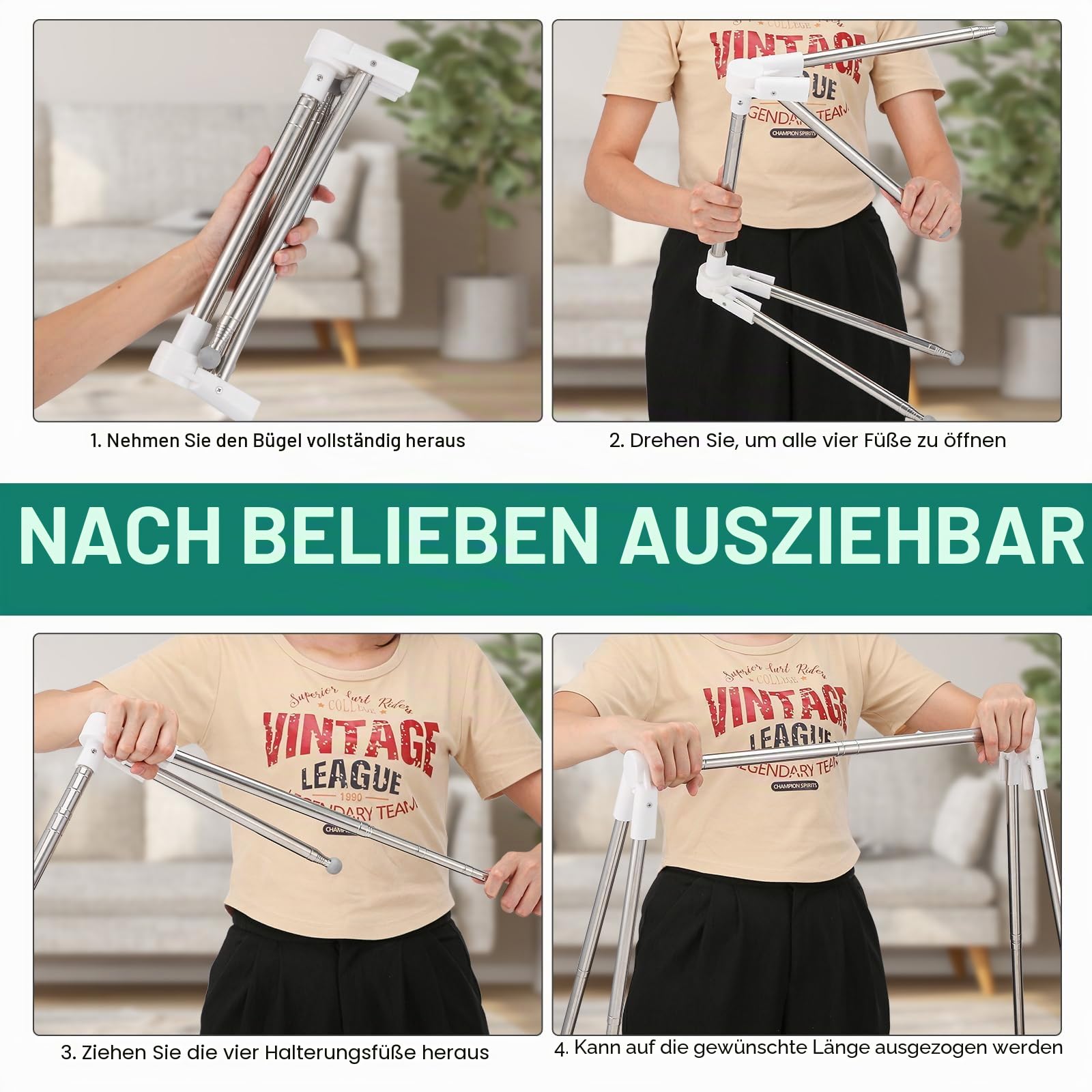 Idong Tragbarer Wäscheständer aus Edelstahl, 32-73 cm einziehbarer faltbar Wäscheständer für Camping, Reisen, Outdoor, Wäscherei zu Hause usw. EIN zusammenklappbarer Mini-Reisekleiderständer