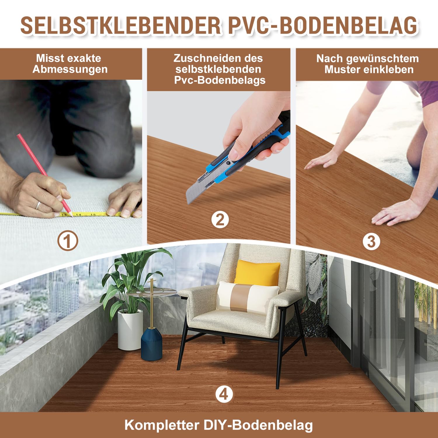 Pavimento in PVC autoadesivo in vinile, effetto parquet a bastoncino, aspetto legno, antiscivolo, impermeabile, difficile da infiammare 10 m²/72 piastrelle, rovere marrone