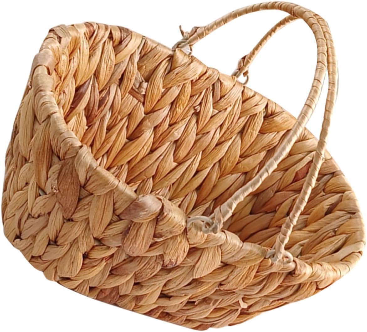 GANAZONO Woven Bread Serving Basket and Fruit Tray, Natural Hyacinth Grass Handwoven Storage Basket with Handle, Multi-function Kitchen Organizer for Home and Dining Use