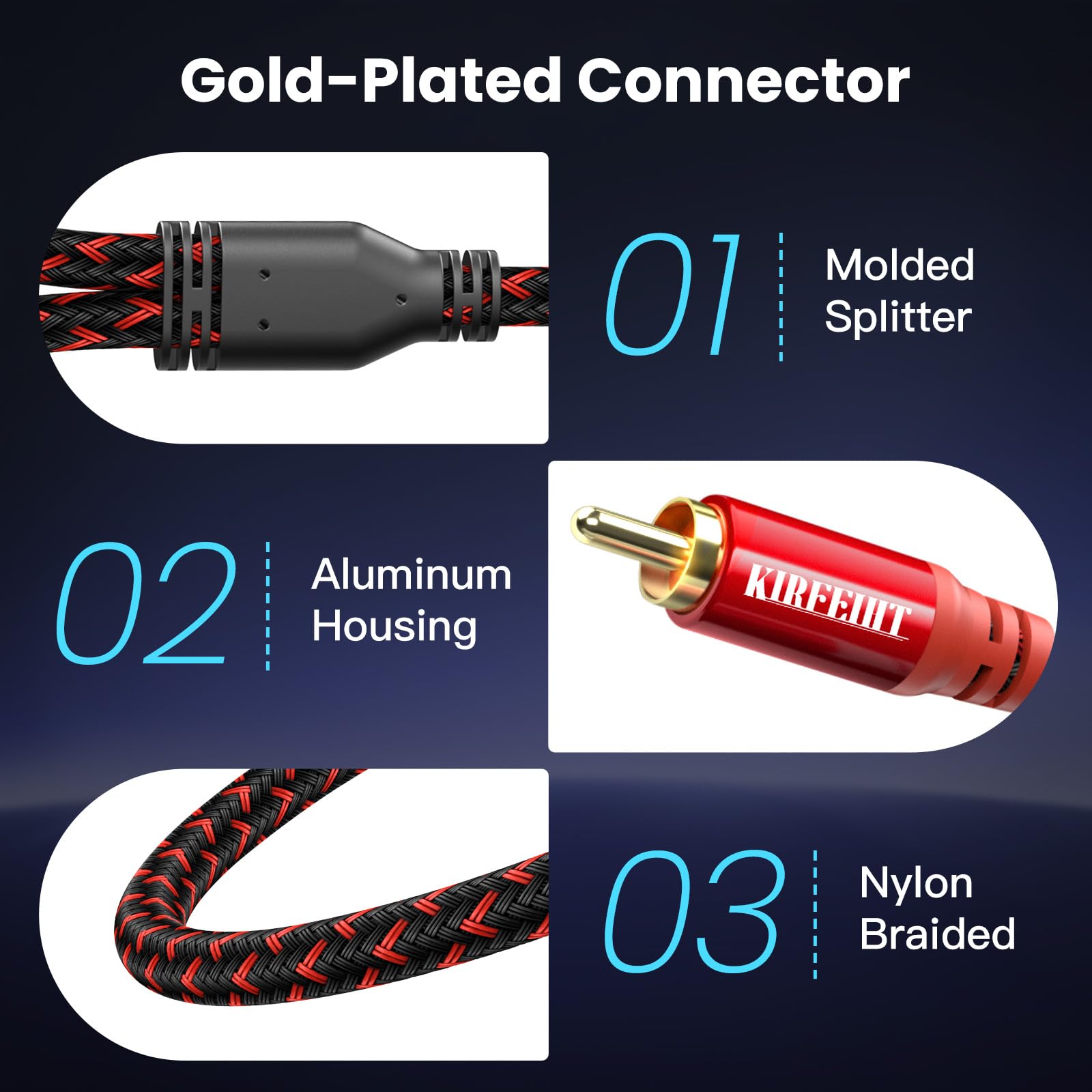 KIRFEIHT Cable de audio RCA a 3.5 mm, cable AUX OFC de 30 pies RCA con conectores trenzados de nailon chapado en oro de 1/8 para smartphones, tabletas, altavoces, HDTV, amplificadores, rojo y negro