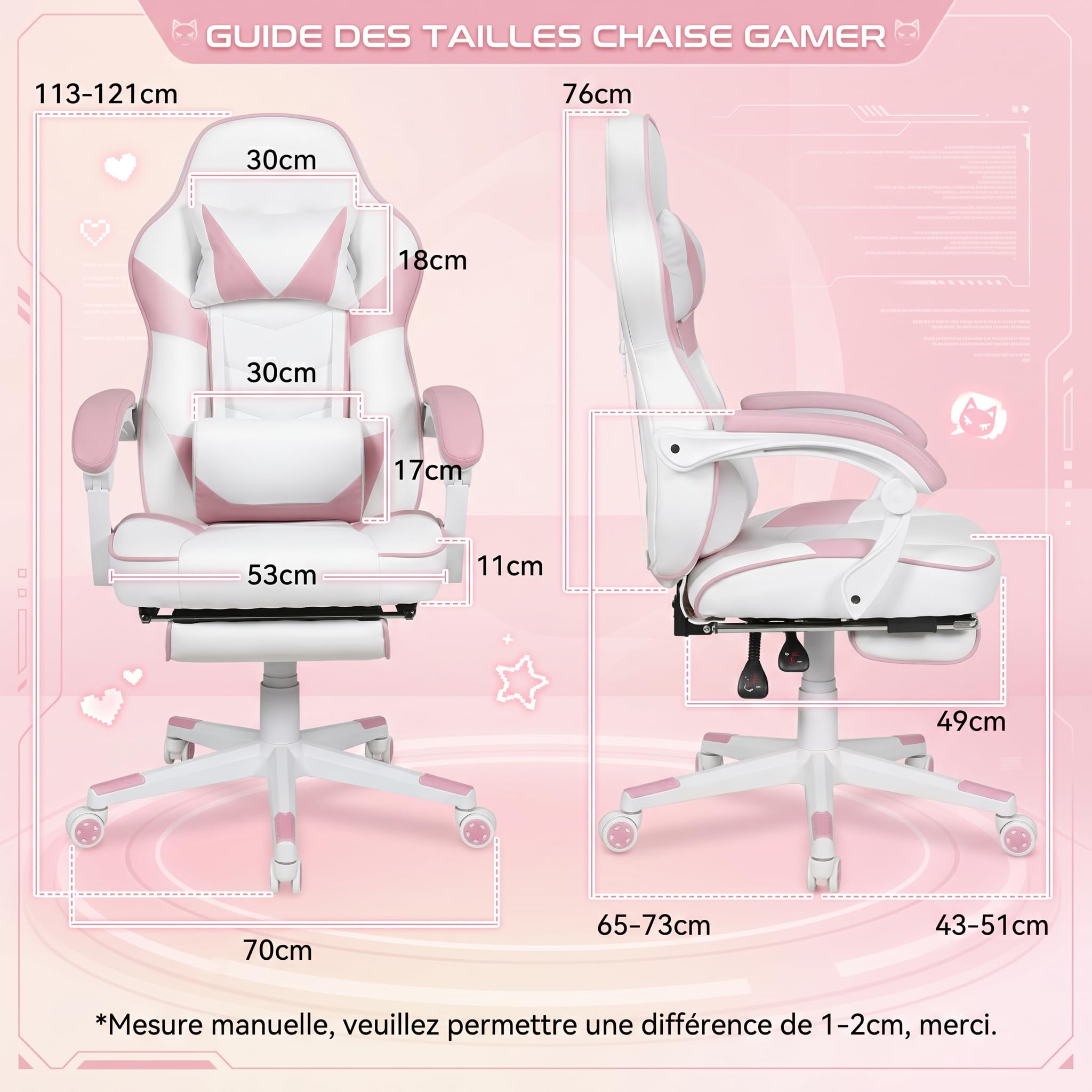 YU YUSING Chaise Gaming Massage Rose, Fauteuil de Bureau Repose-Pieds