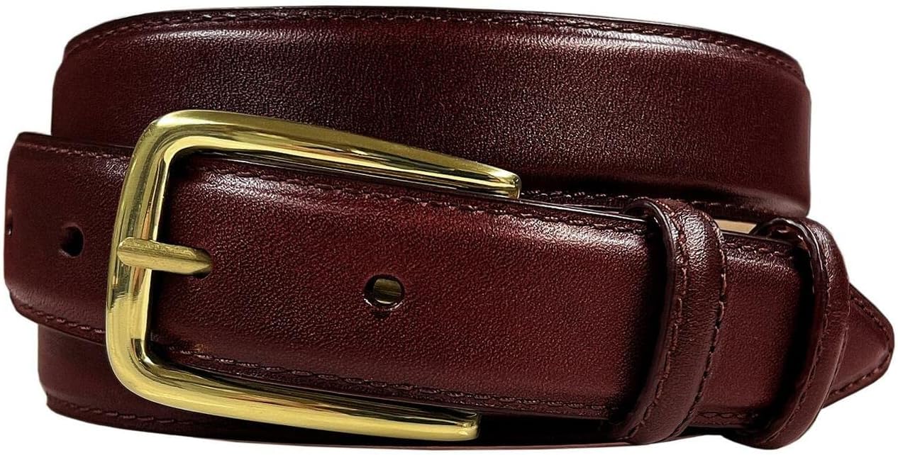 Andrew/Armando - Dress Belt Solid Brass Buckle (Gold & Silver) Genuine Full-Grain Cowhide Leather Belt 1-1/8"(30mm) Wide