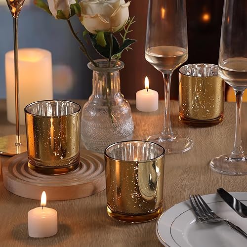 Miniatura 9 de DARJEN Juego de 6 portavelas votivas doradas más grandes, portavelas de cristal, candelabros dorados para bodas, centros de mesa, fiestas y