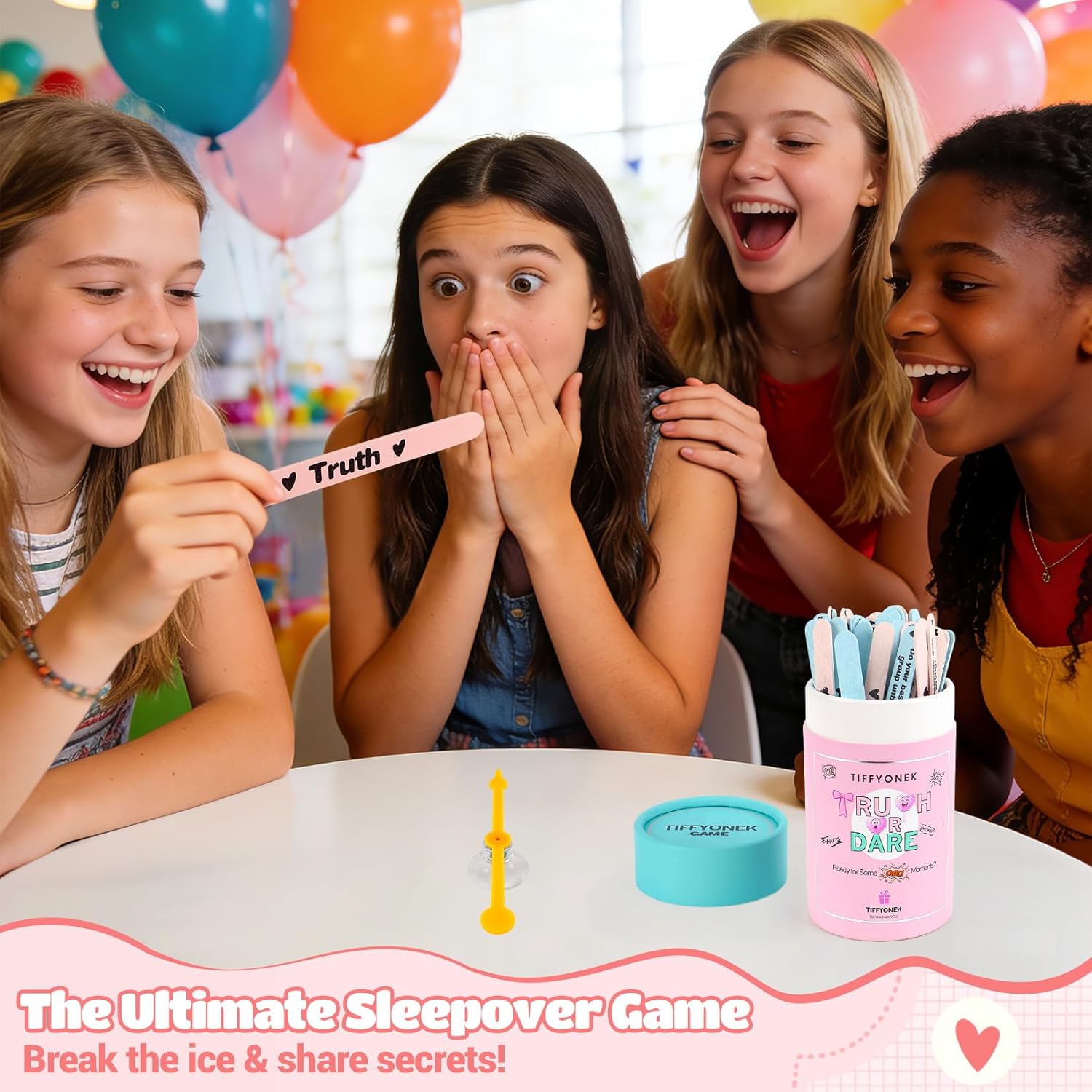 Slumber Party Games for Girls Ages 8-12 10-14 - Fun Sleepover Activities & Board Games for Teens - 60 Truths and Dares Question or Challenge Game - Birthday Gift for Tween Girls (Pink)
