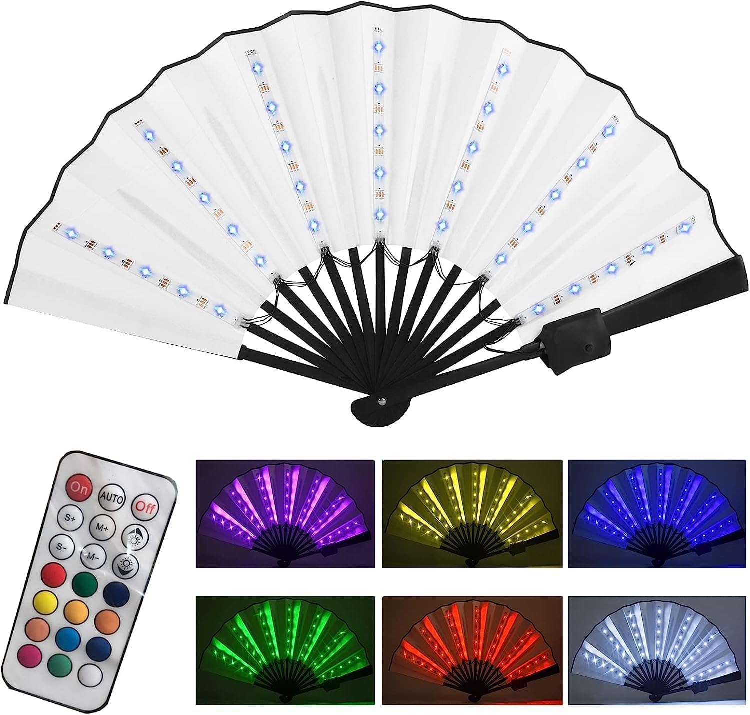Ventaglio pieghevole LED: Il complemento Feste, Festival, Discoteche e concerti di musica. (Multicolor1)