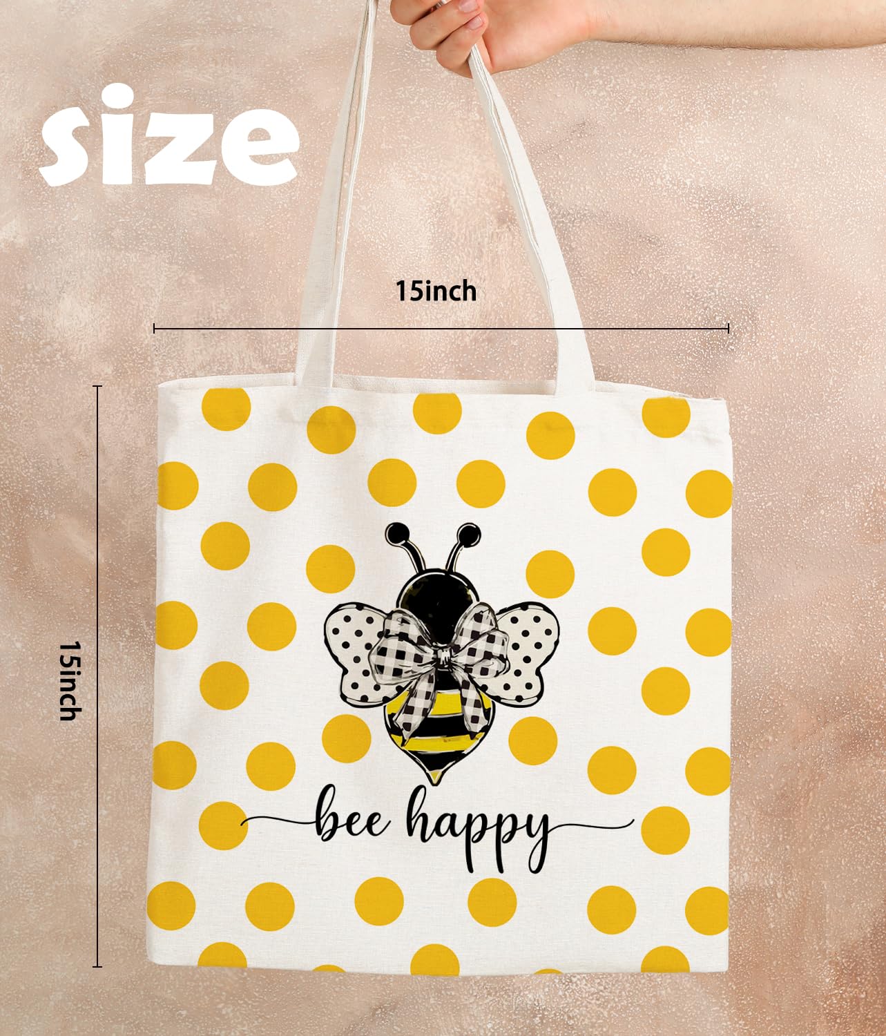 Amazon.com - Zeghk Bee Happy Canvas Tote Bag, Inspirational Bee