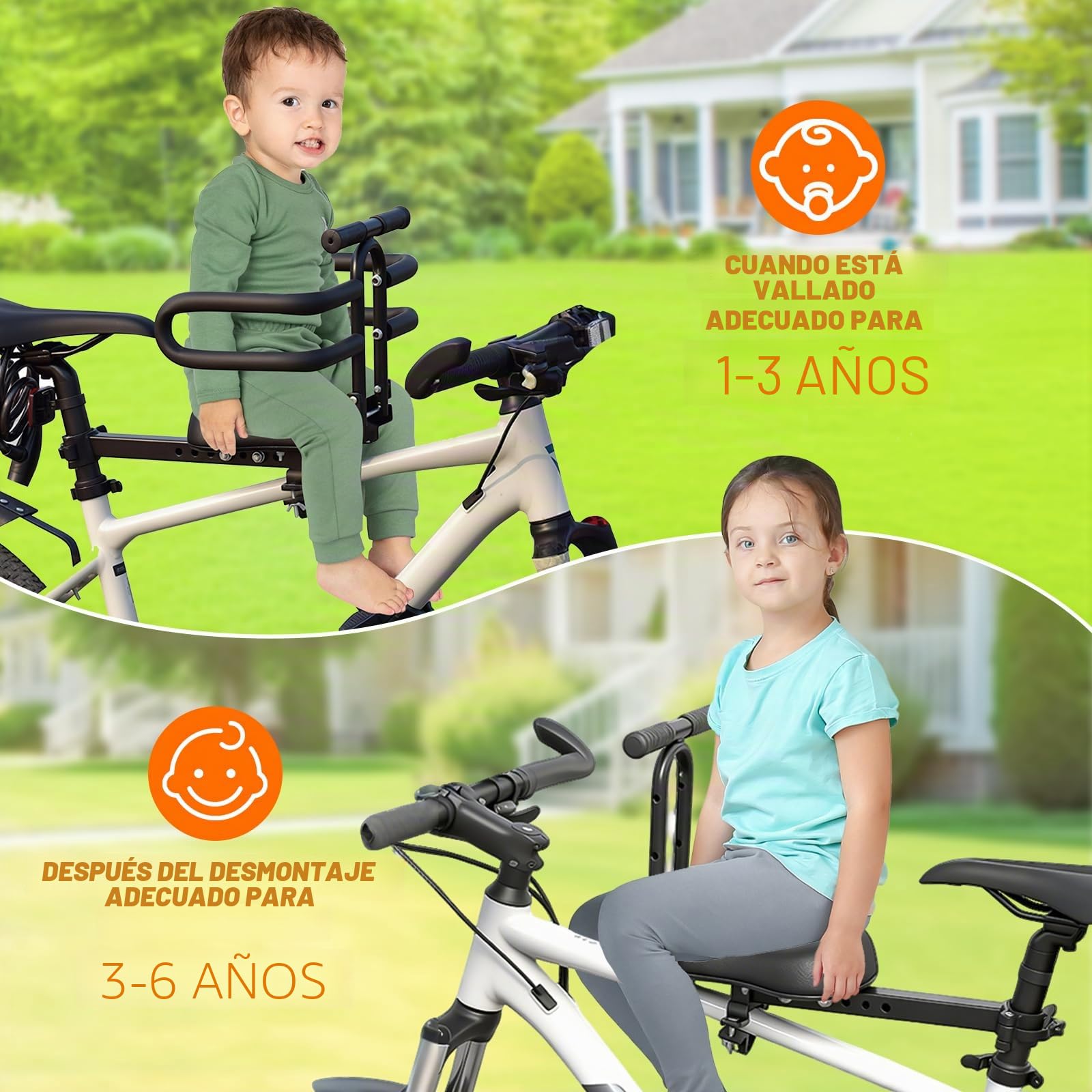 auvstar Asientos de Bicicleta Montados Delanteros para niños,Asiento Infantil para Bicicleta de Montaña,Liberación Rápida Infantil Delantero Plegable,Apto para niños de 1 a 6 años