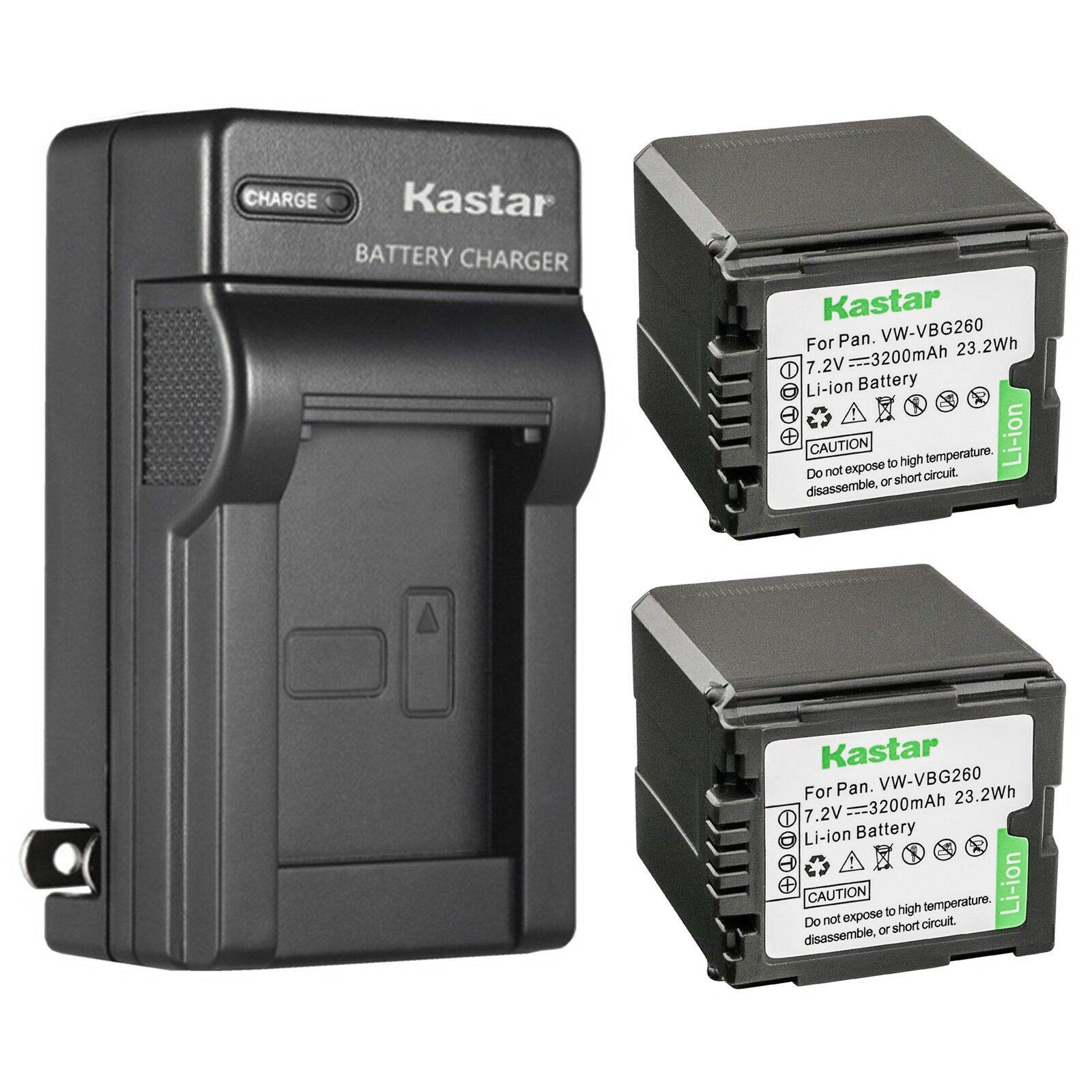 Kastar 2-Pack VW-VBG260 Battery and AC Wall Charger Replacement for Panasonic HDC-HS700, HDC-HS700K, HDC-MDH1, HDC-MDH1GK, HDC-SD9, HDC-SD9EG-K, HDC-SD9EG-S, HDC-SD9GK, HDC-SD9-8GB