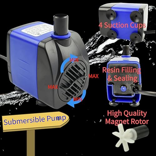 Miniatura 5 de Conquerall CHA-750 720LH AC 110V 185GPH Bomba sumergible 12W Bomba de agua silenciosa 3.94 pies de altura para peceras, estanques, acuarios, fuentes