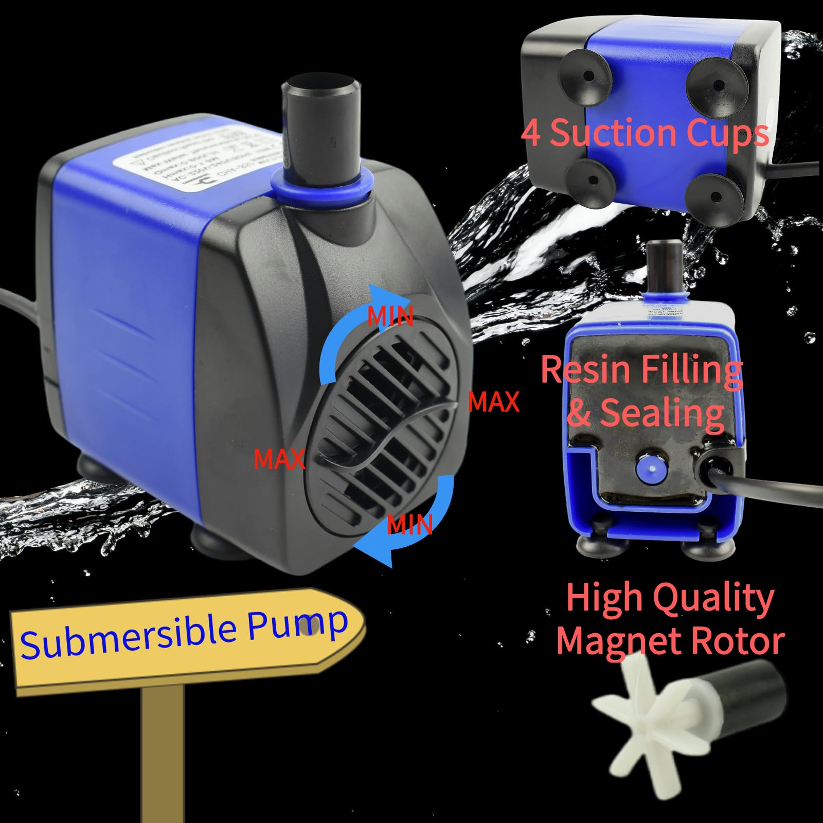Conquerall CHA-2300 650GPH 2500L/H AC 220V Pompa sommergibile 40W durevole con aspirazione dal basso, alta prevalenza per acquari, fontane all'aperto, grandi laghetti, cascate, pompe idroponiche