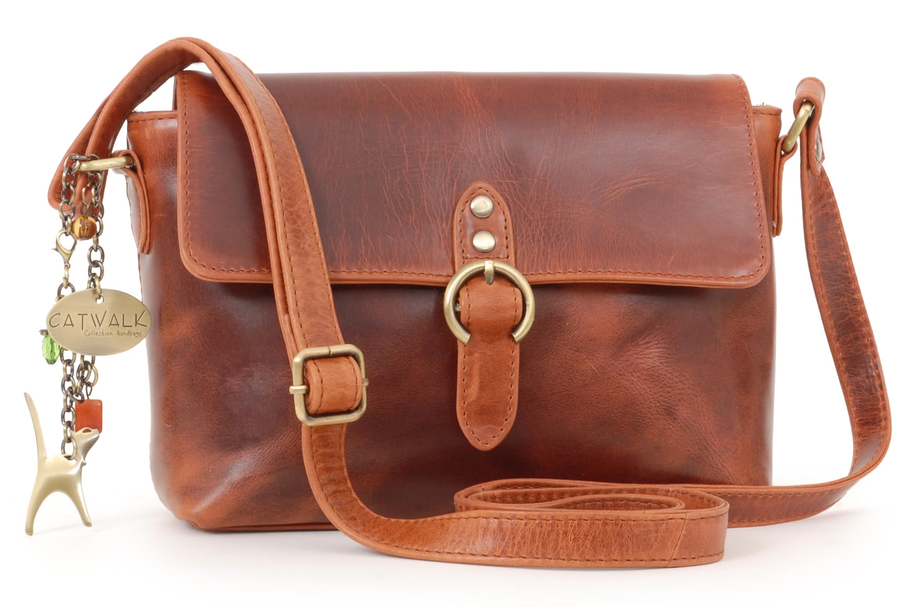 Catwalk Collection Handbags - Bolso Bandolera de Piel de Mujer - Bolso Cruzado Pequeño con Solapa - Bolsito con Correa Ajustable - Freya