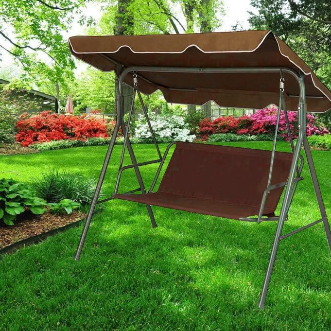 Miniatura 4 de Funda de repuesto para silla oscilante, impermeable, 600D, para patio, jardín, silla oscilante de 23 plazas (marrón, 54.3 x 19.5 x 19.5 pulgadas)