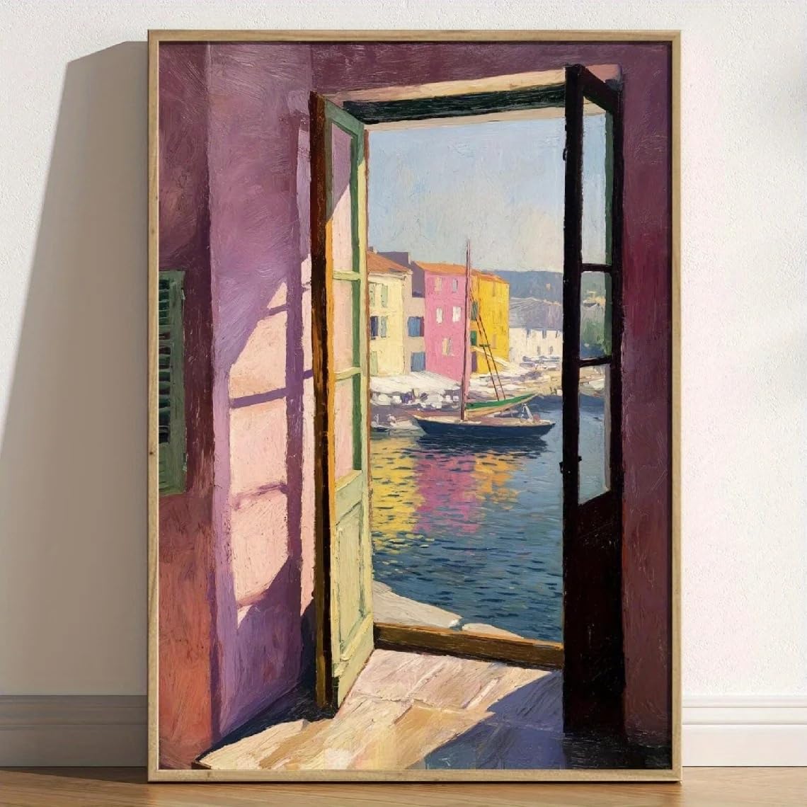 LTjiajuypd Canvas Prints Wall Art, Vintage Poster Print Mediterranean River Harbor Boats Coastal Suitable For Bedroom Living Room(30x50CM/Frameless)