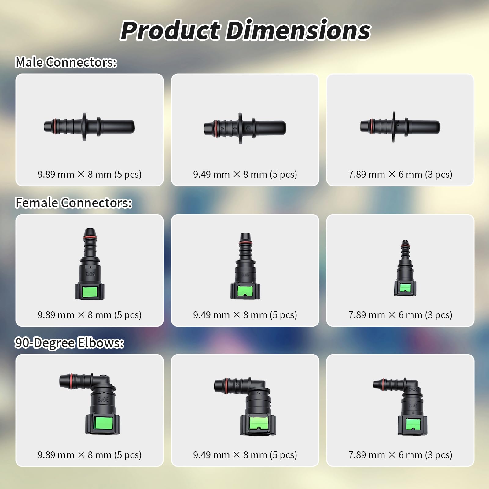 Schnellverschluss Set für Kraftstoffleitung 8mm und 6mm | Komplett-Set mit geraden und gewinkelten Adaptern | Ideal für Reparatur von Benzinschlauch Set und Injektor Dichtungssatz